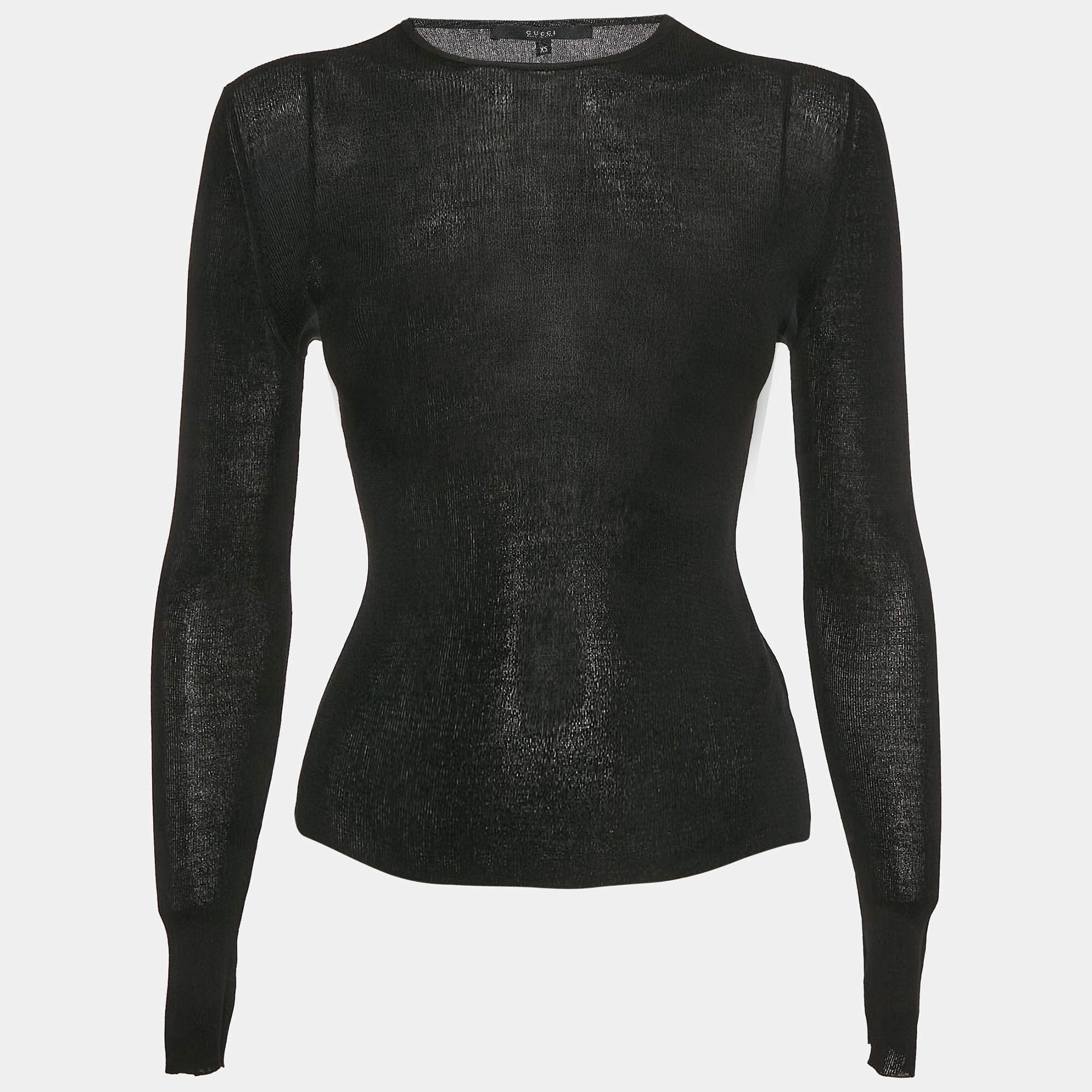 Pre Owned Gucci Black Modal Jersey Long Sleeve Top XS