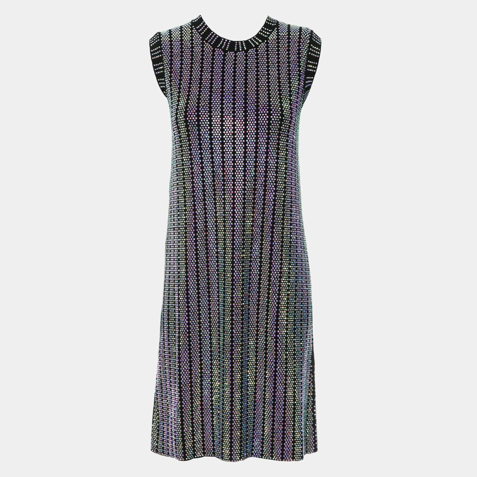 مملوكة مسبقًا Gucci Multicolor Crystal Embroidered Rib Knit Dress M