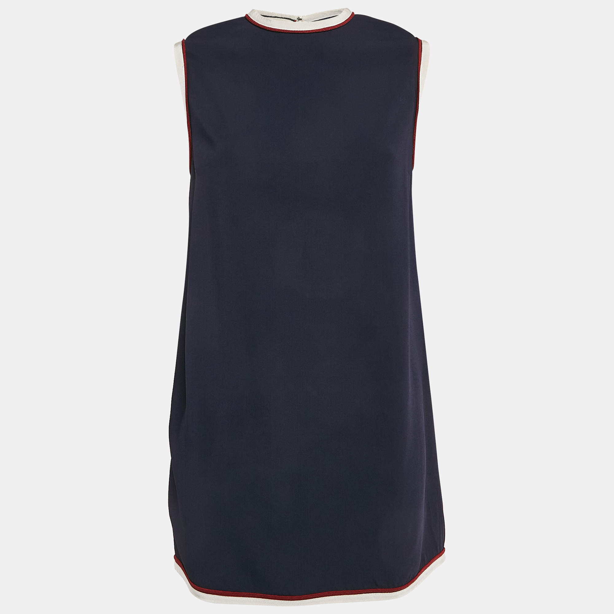Pre Owned Gucci Navy Blue Crepe Sleeveless Mini Dress S