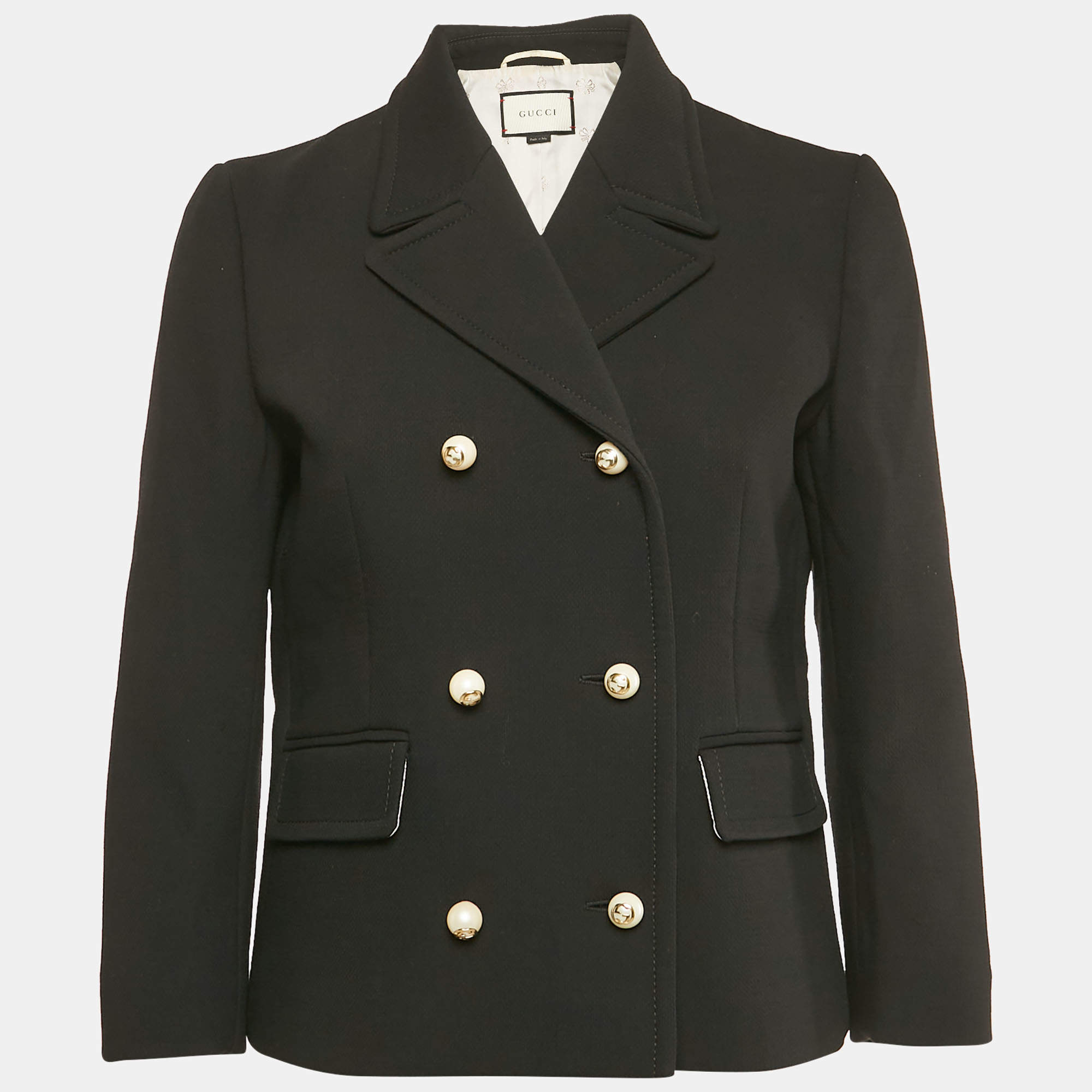 Gucci Black Textured Wool Blend Double Breasted Blazer M
