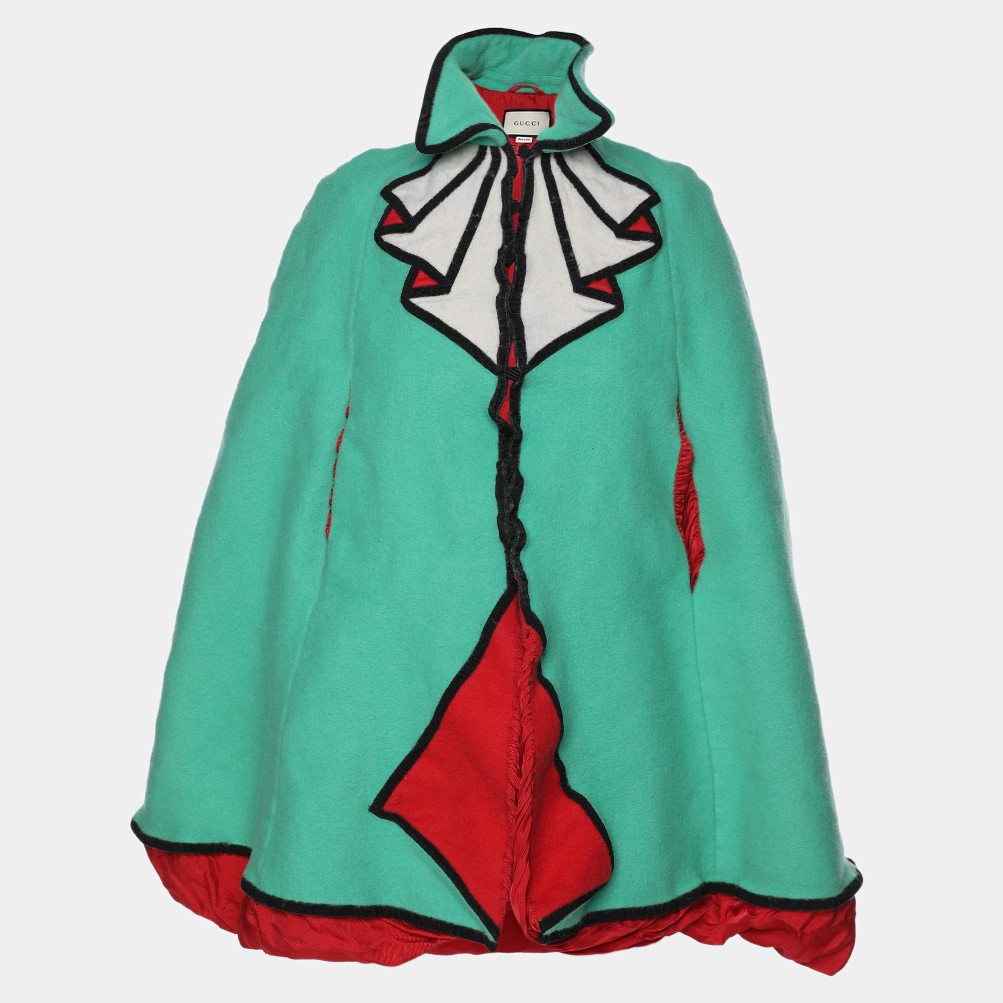 Gucci Green Wool Trompe L'oeil Cape M