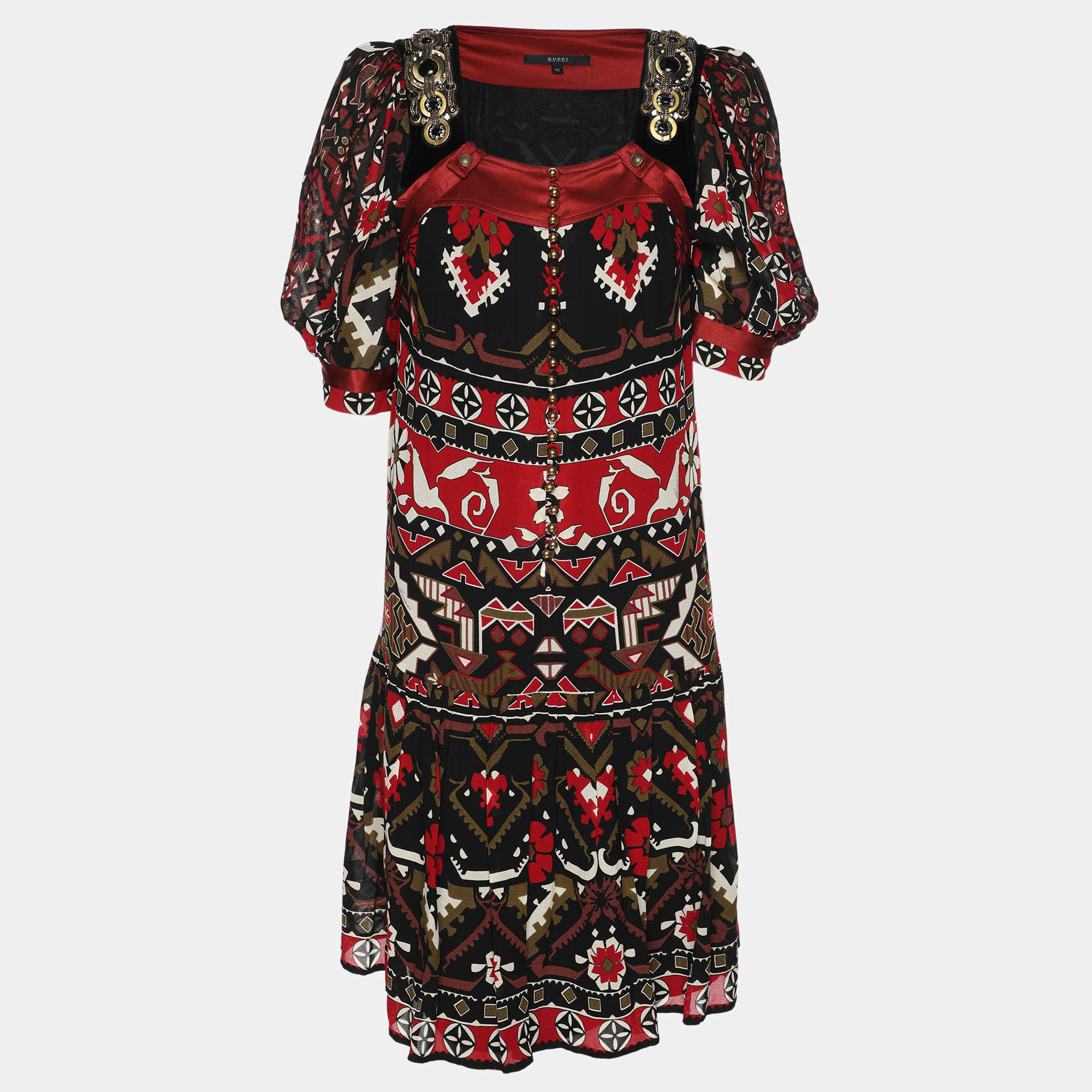 Pre Owned Gucci Multicolor Printed Viscose and Silk Vintage Mini Dress M
