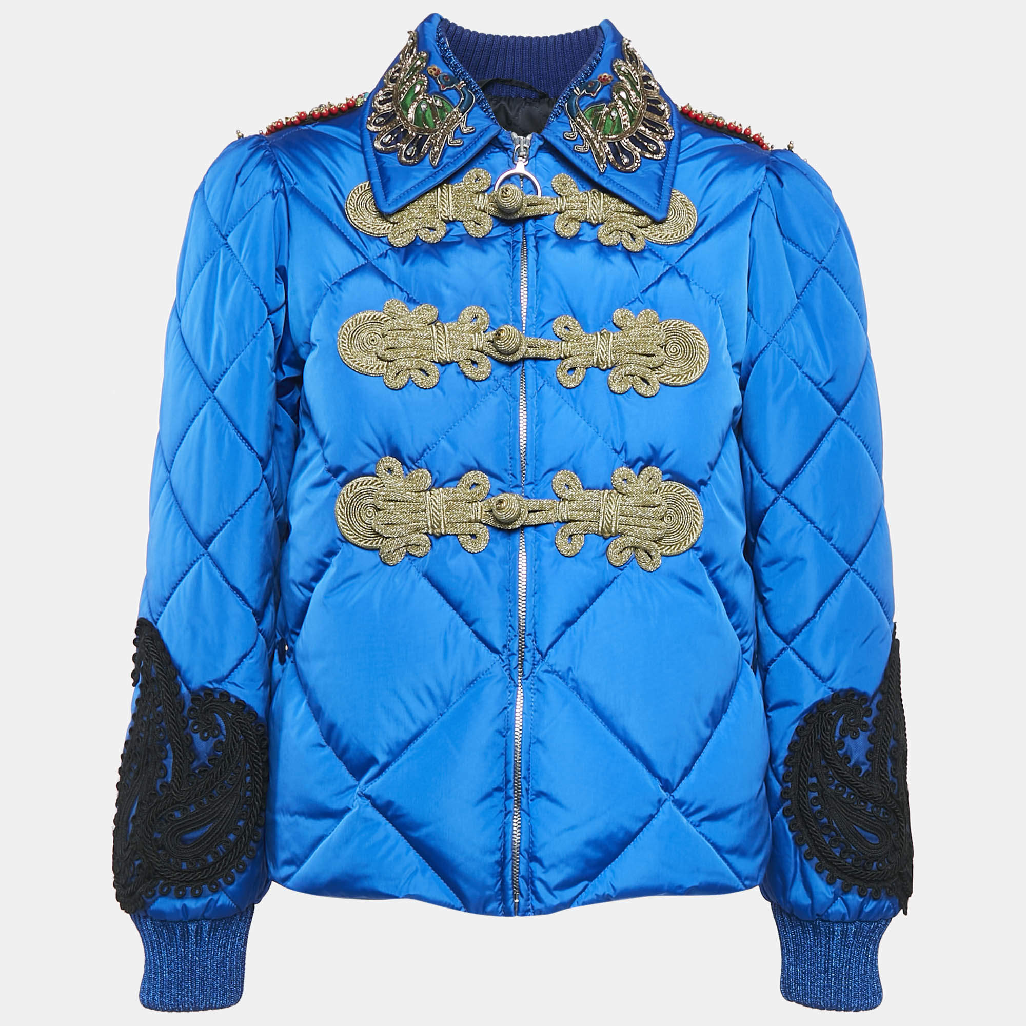 Pre Owned جاكيت غوتشي مبطن نايلون أزرق مزخرف مقاس صغير (سمول)