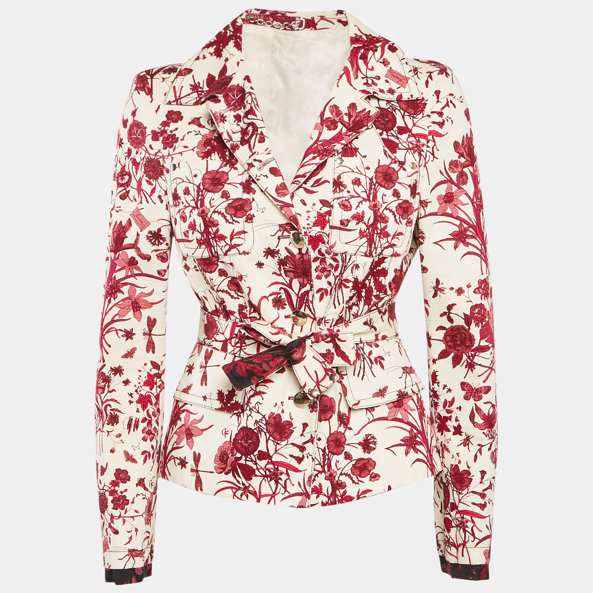 Pre Owned Gucci Pink/White Floral Print Cotton Long Sleeve Blazer M