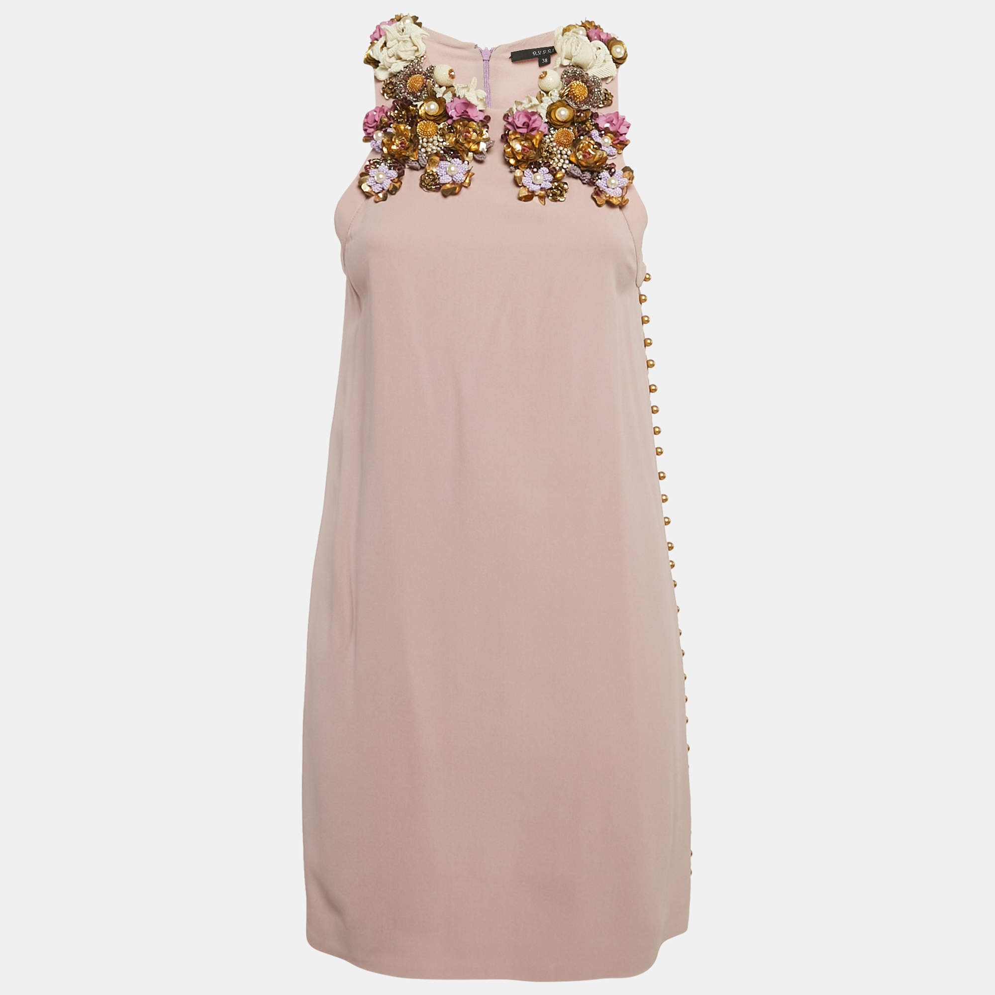 Gucci Mauve Embellished Neck Silk Mini Dress S