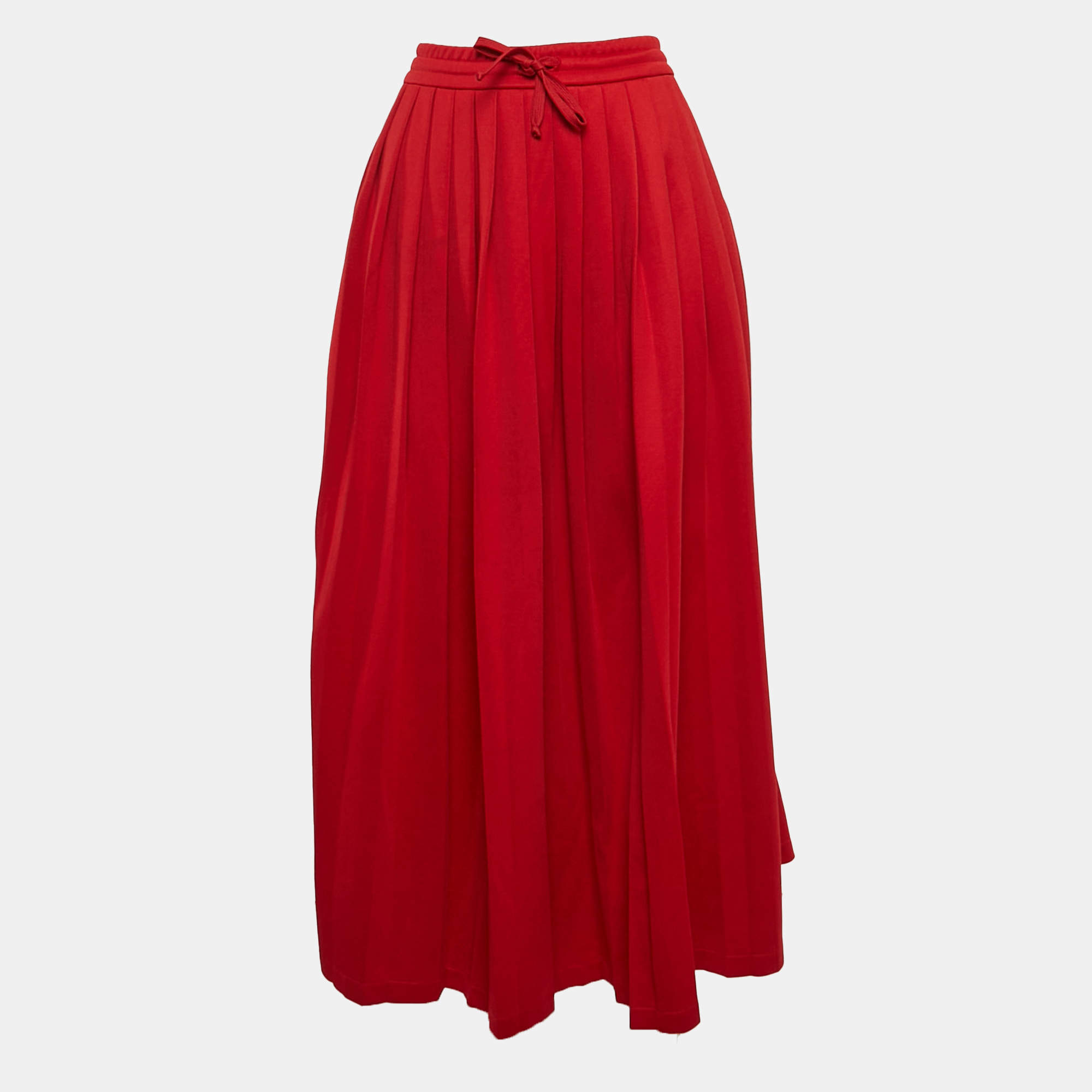 Gucci Red Cotton Blend Knit Pleated Maxi Skirt L