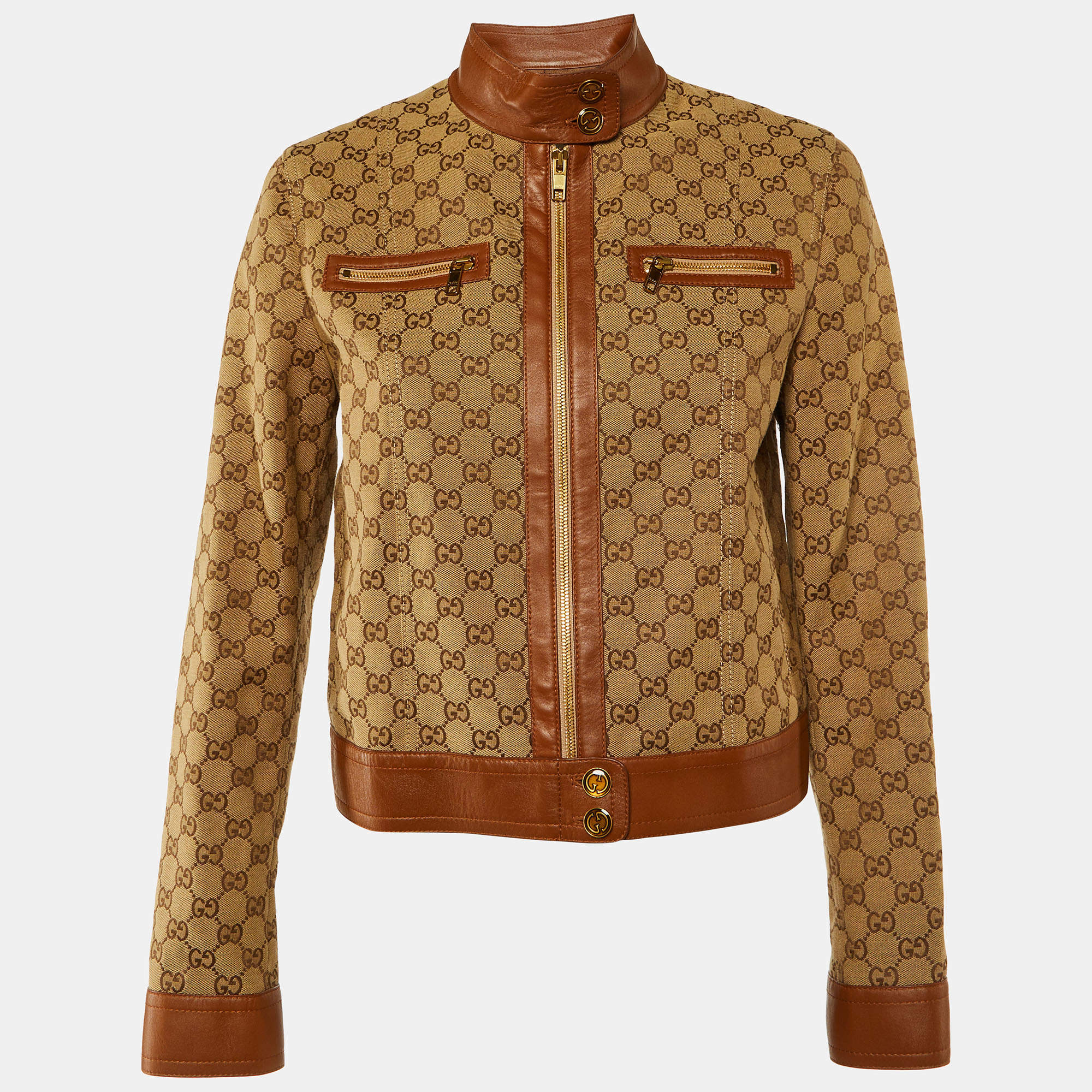 Gucci Brown Monogram Canvas & Leather Trim Jacket M