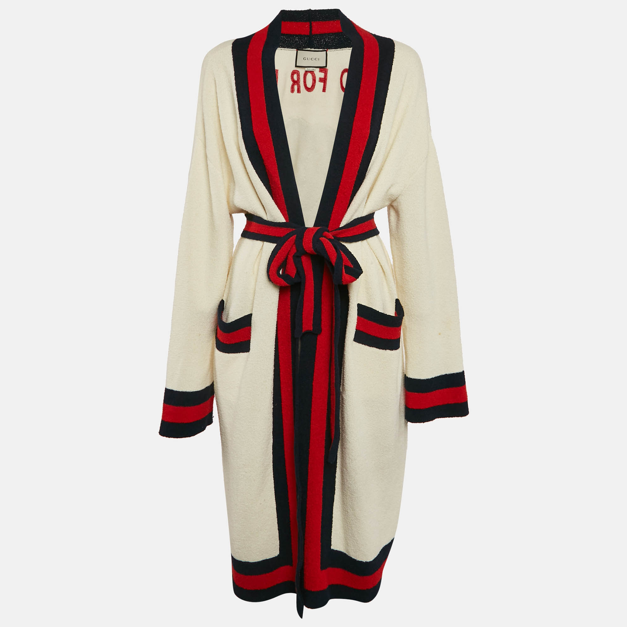 Gucci Cream Web Blind For Love Cotton Terry Tiger Embellished Cardigan M
