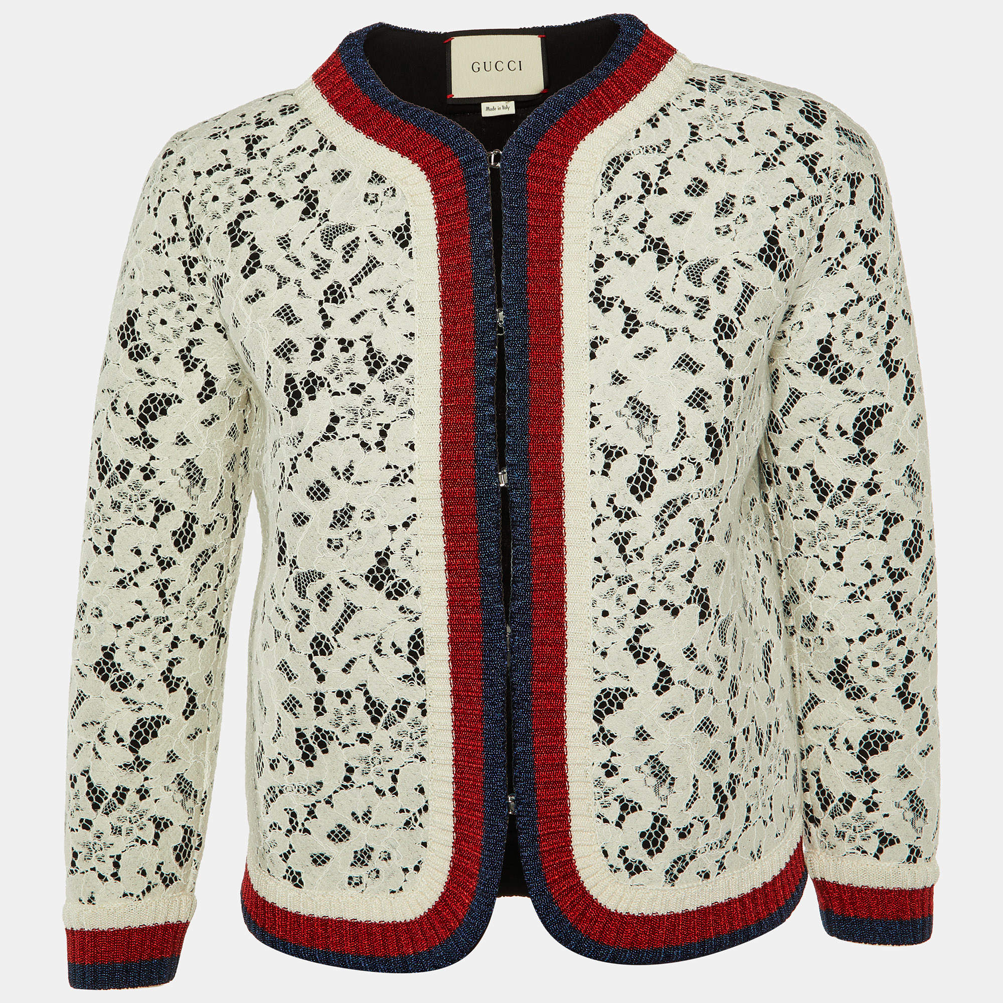 Gucci White Lace Lurex Web Trim Jacket S