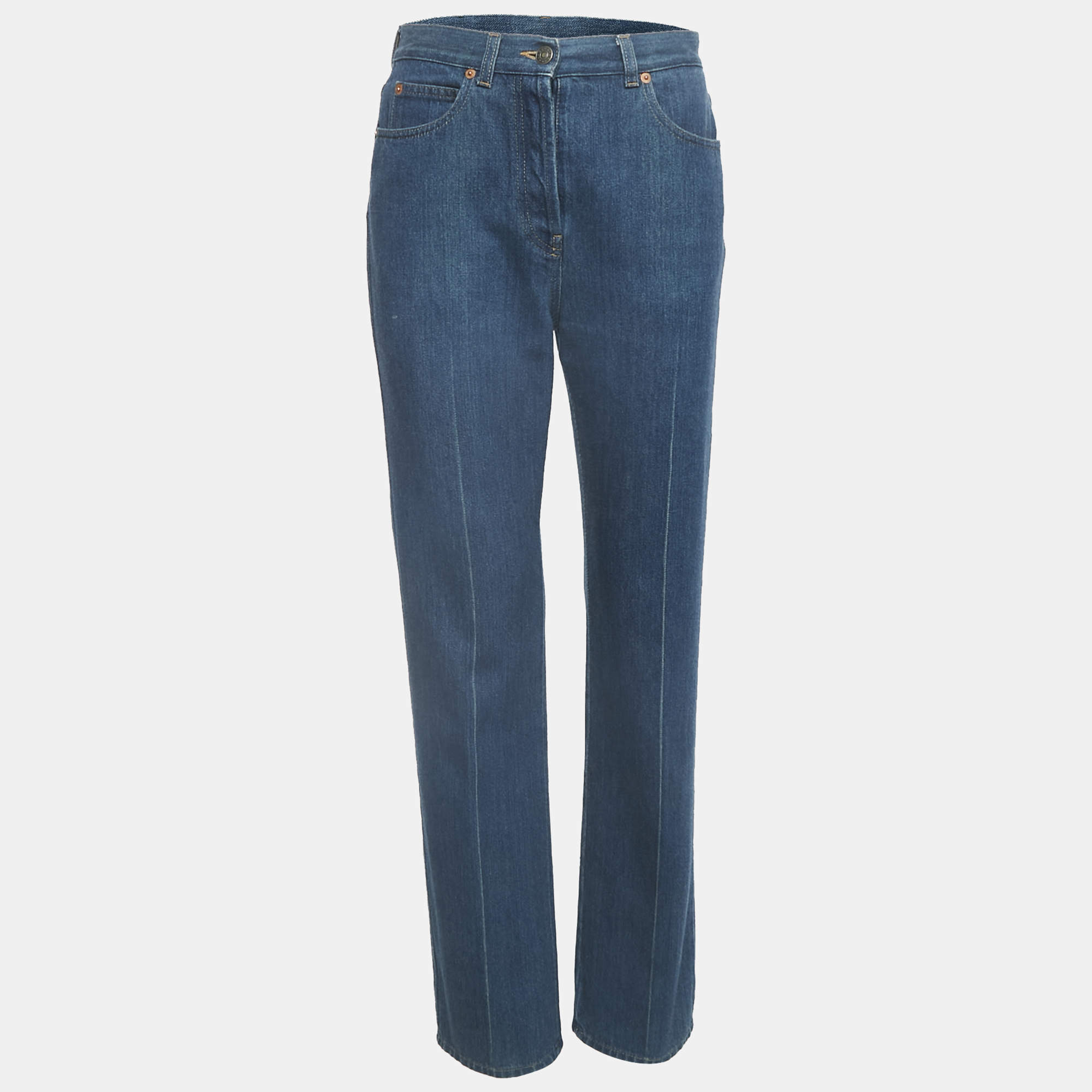 Pre Owned Gucci Blue Denim Horse Bit Detail Jeans M Waist 27"