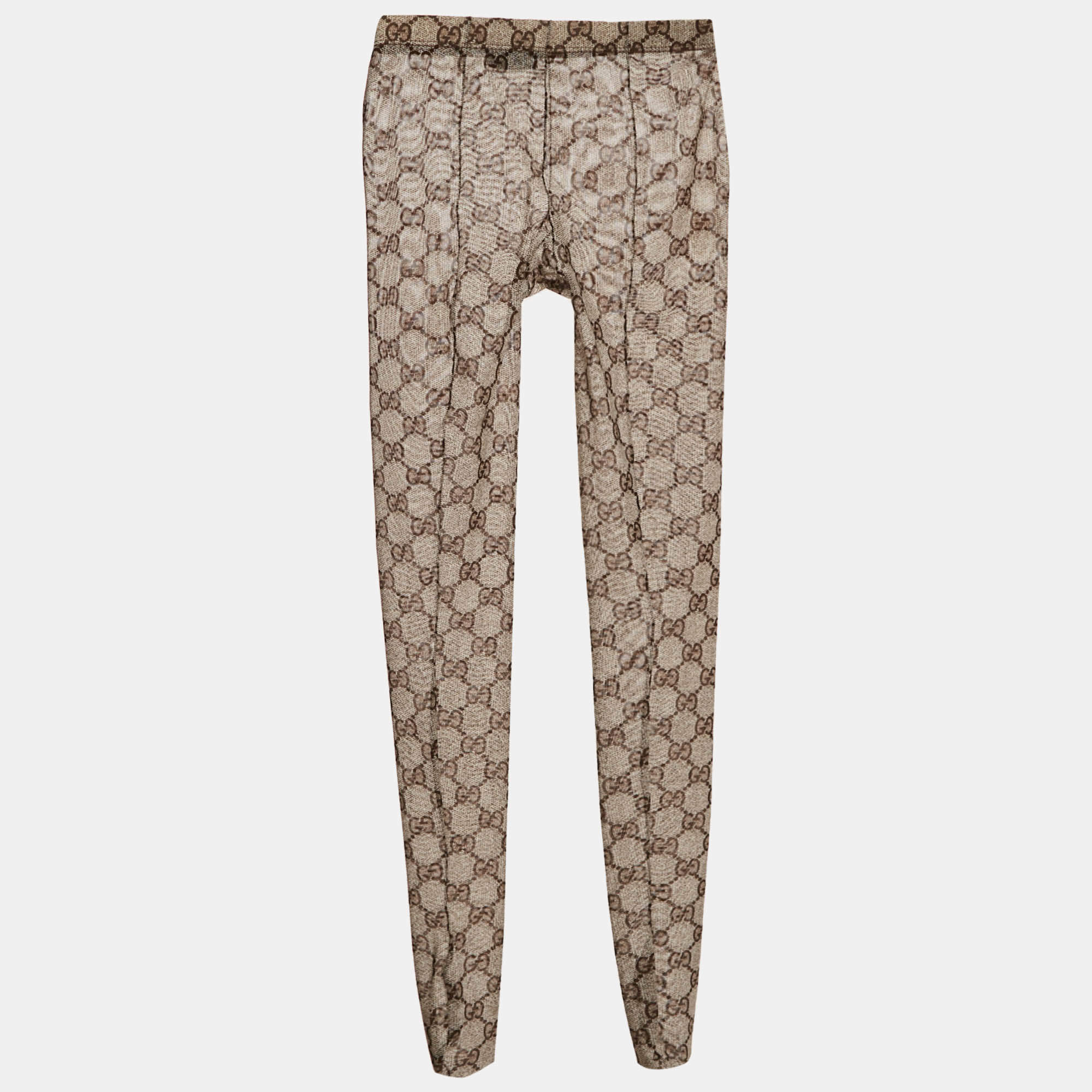 Gucci Brown GG Supreme Print Mesh Tights S