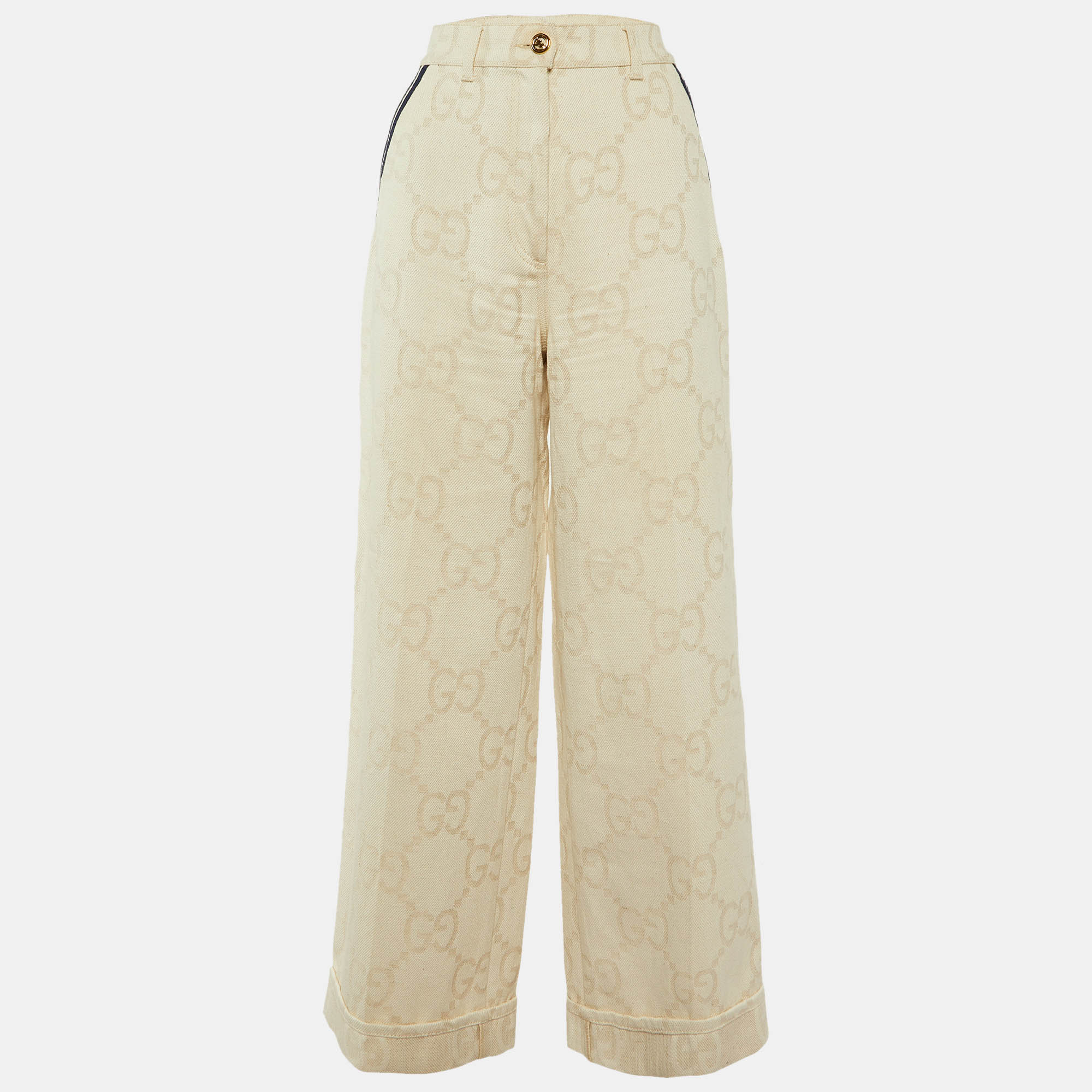 Gucci Beige GG Jacquard Straight Leg Trousers M