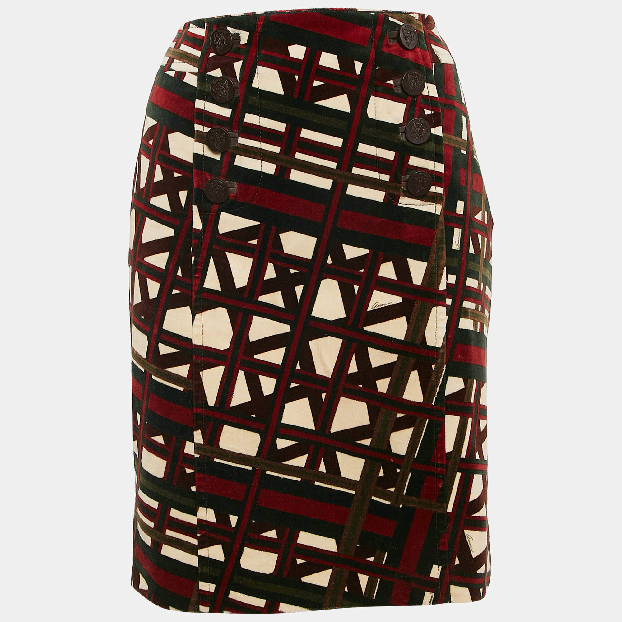 Gucci Green/Red Printed Velvet Pencil Skirt M