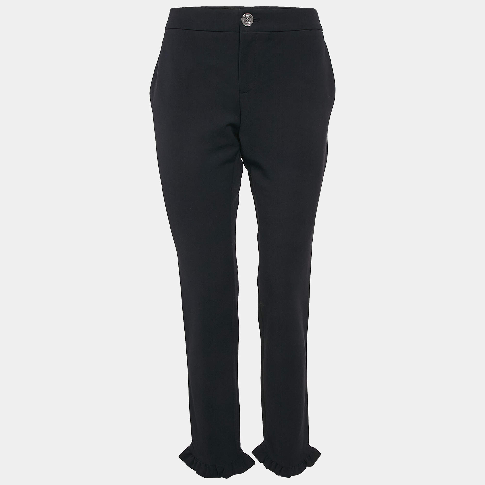 Gucci Navy Blue Cotton Ruffled Hem Trousers L