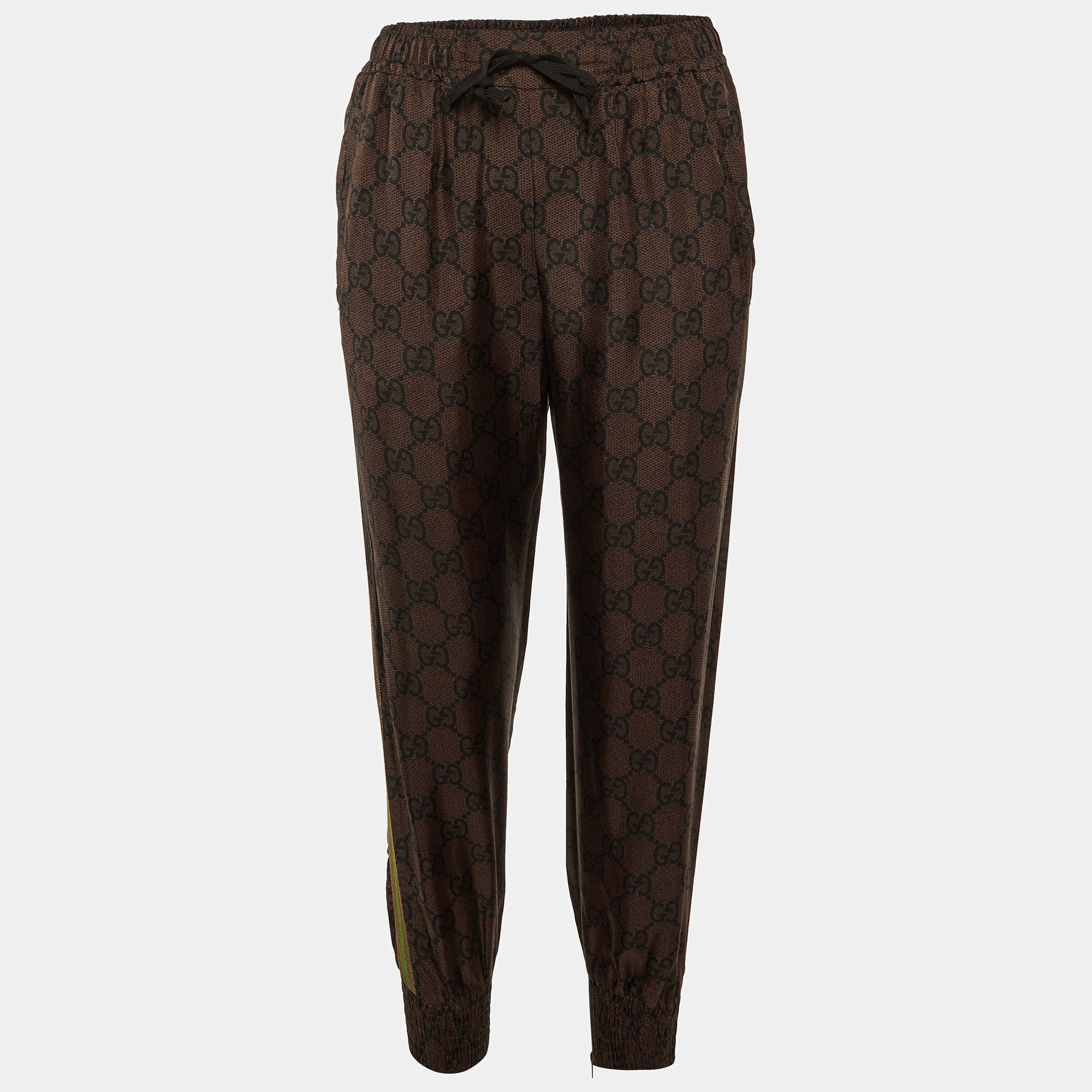 Gucci Brown GG Print Silk Tape Trim Trackpants S
