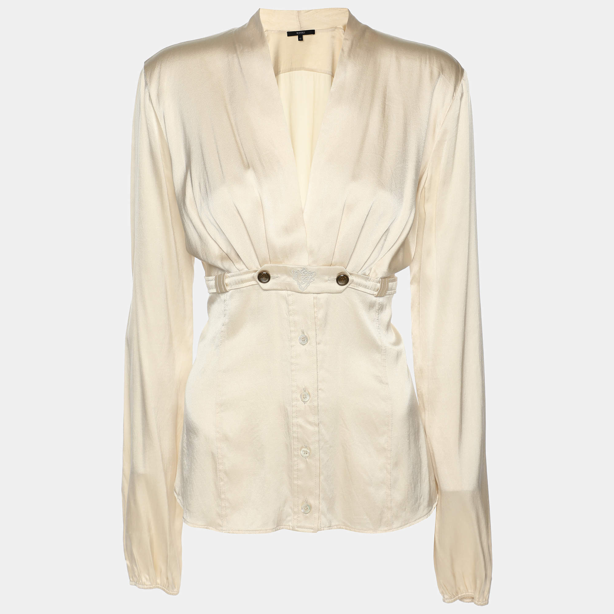 Gucci Cream Silk Long Sleeve Button Front Blouse M
