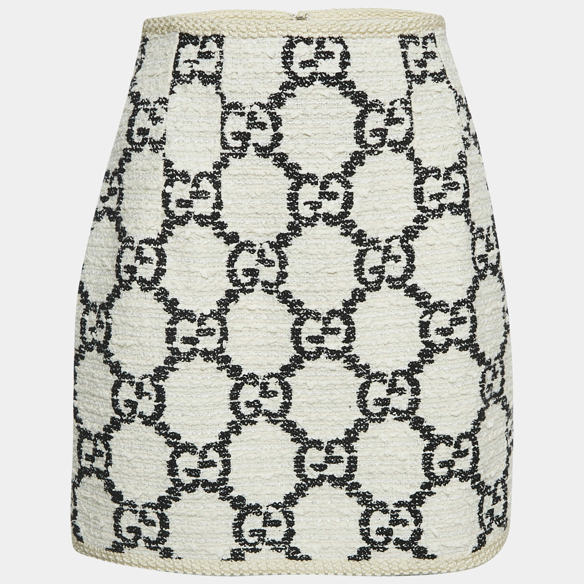 Pre Owned Gucci White/Black GG Interlocking Tweed Mini Skirt M
