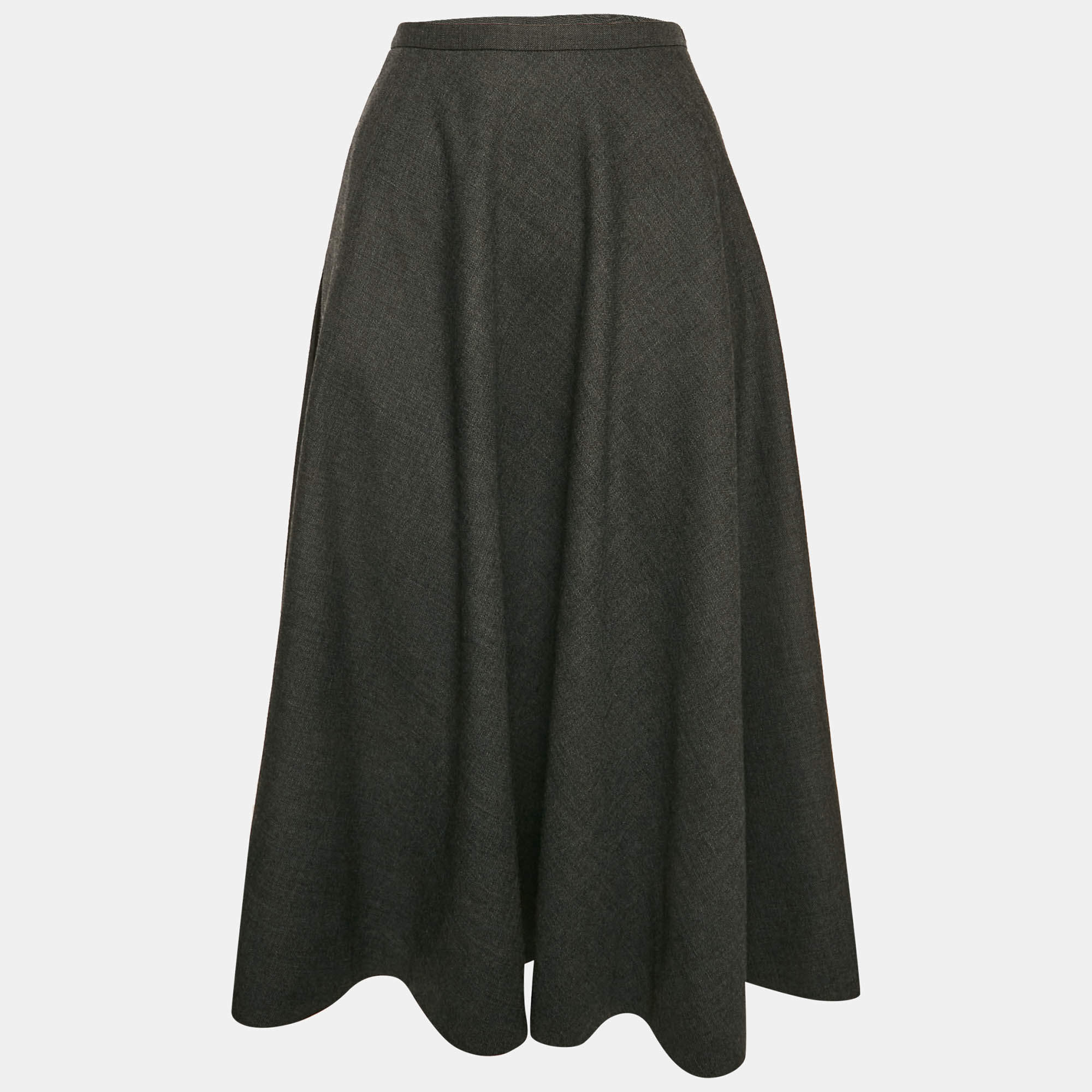 Pre Owned Gucci Dark Grey Wool Zari 2 Midi Skirt M