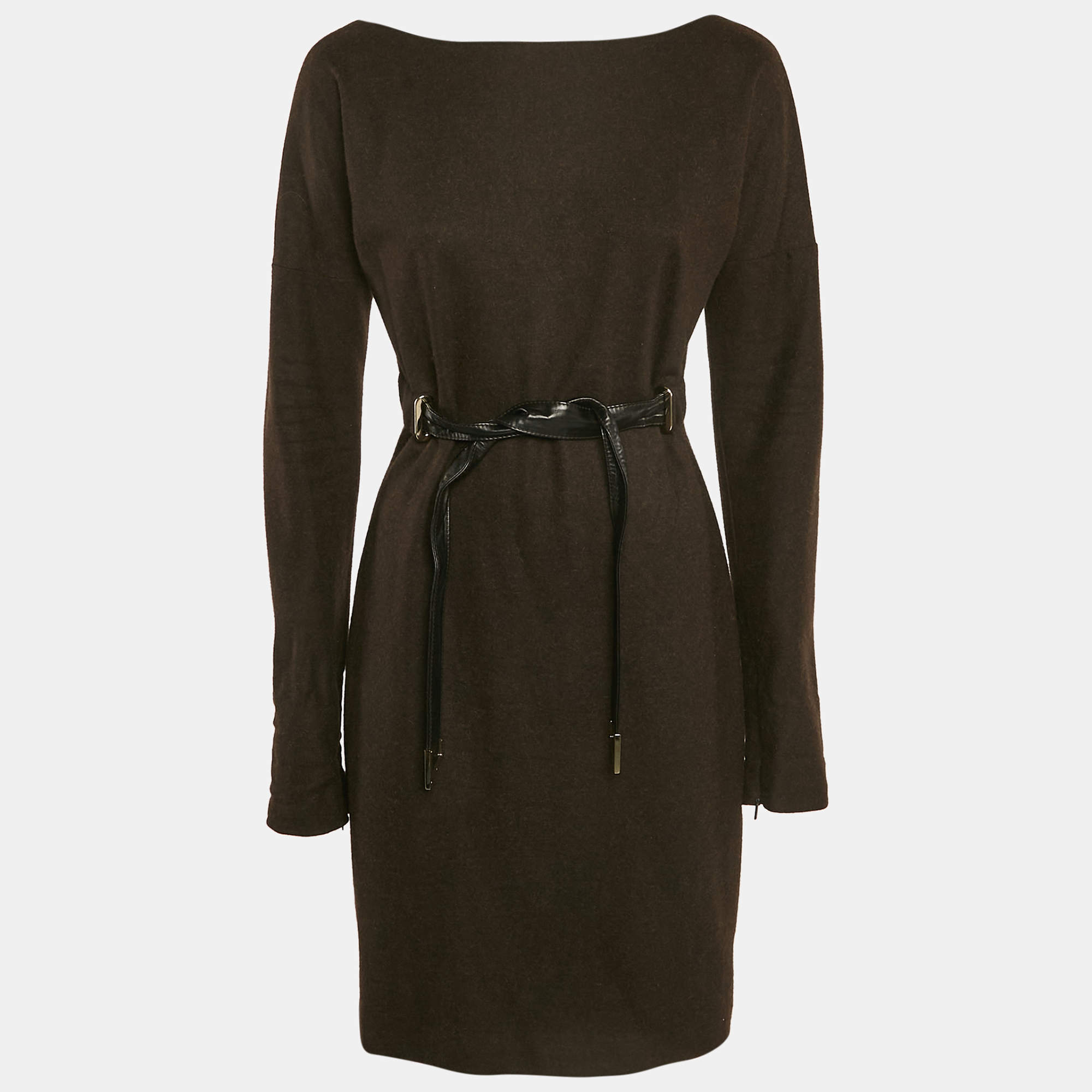 Pre Owned Gucci Brown Knit Belt Detail Mini Dress M