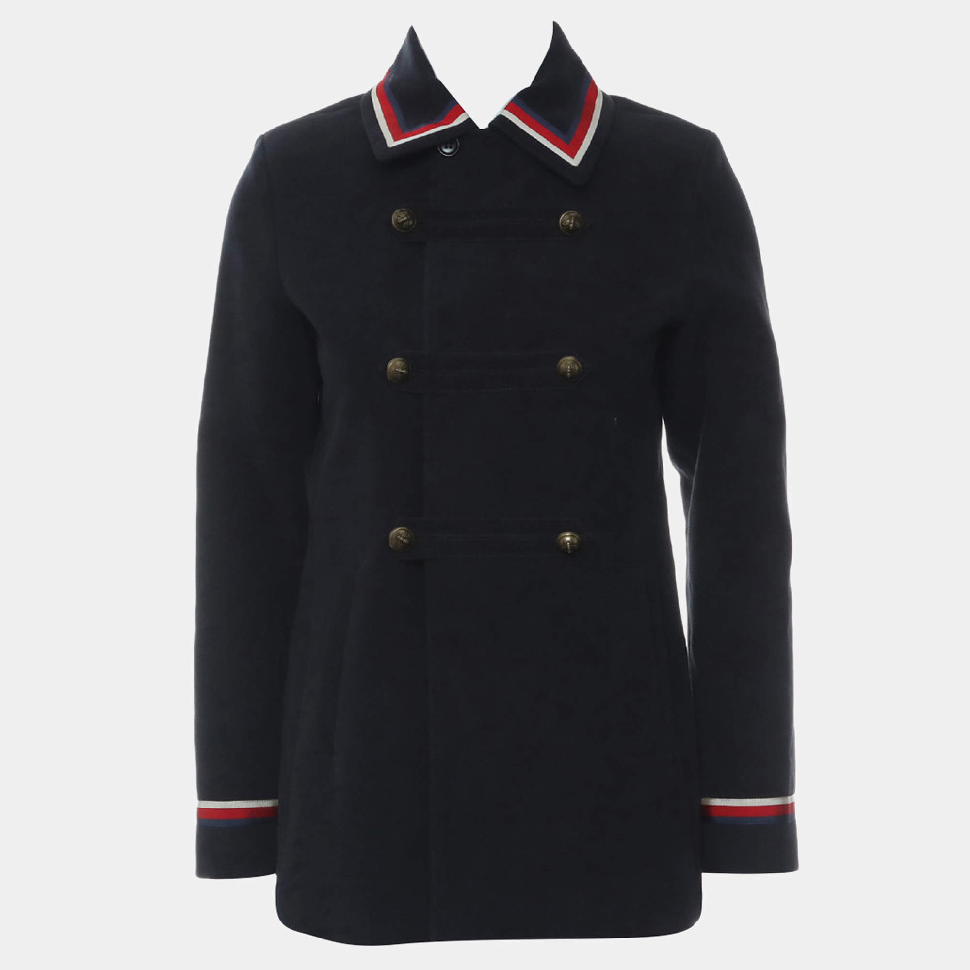 Gucci Navy Blue Cotton Suede Striped Coat UK Women 12