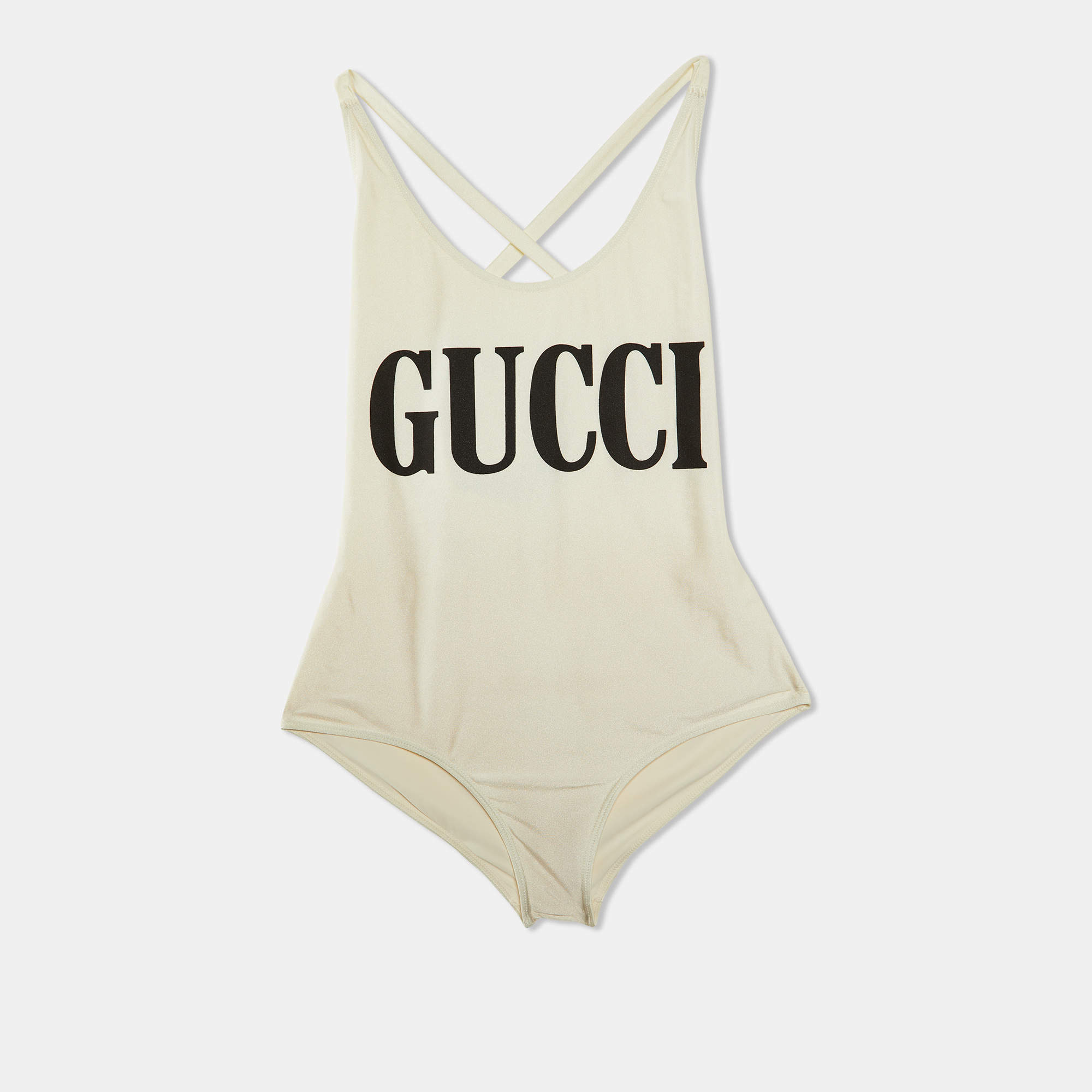 Gucci Off White Logo Print Jersey One-Piece Swimsuit M