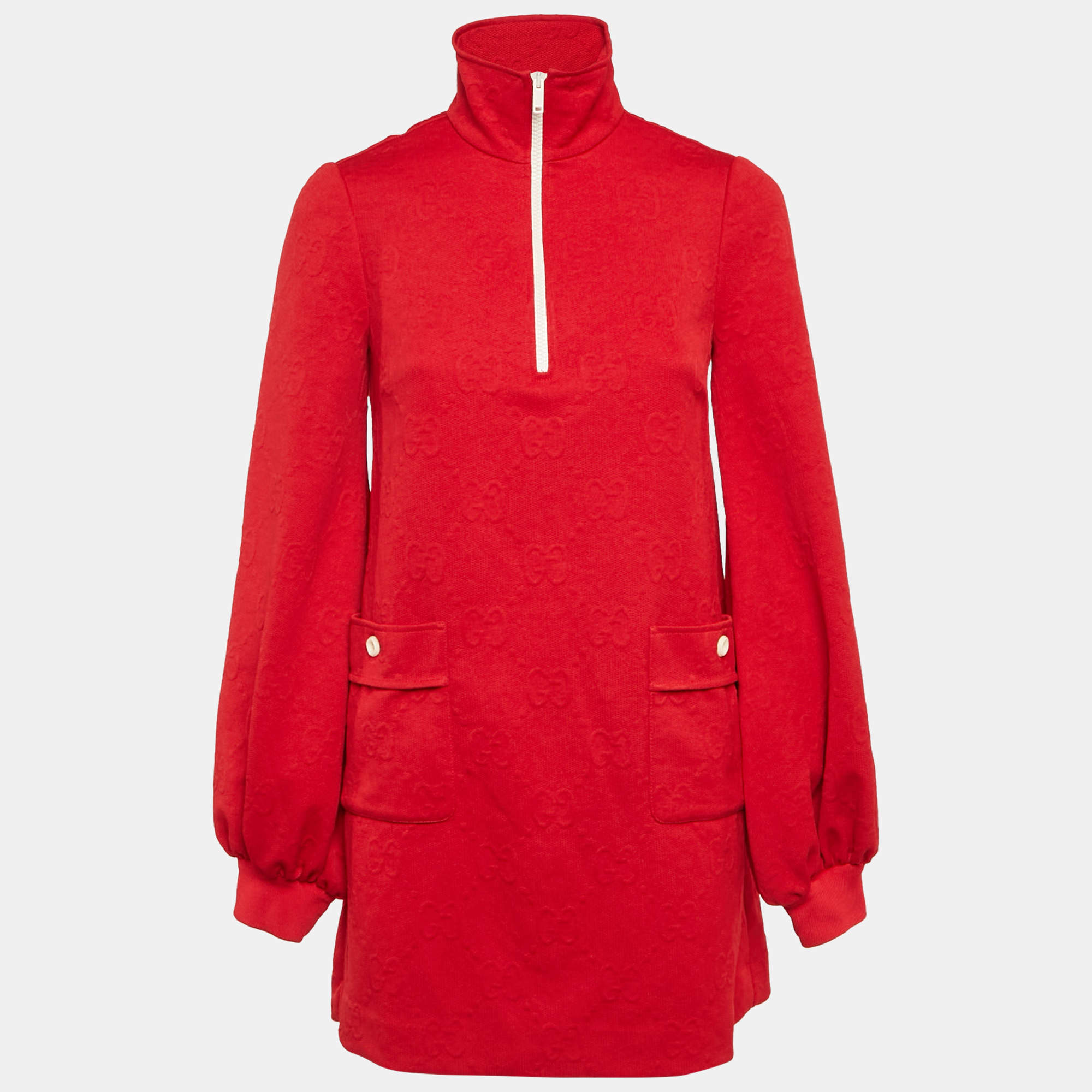 مملوكة مسبقًا Gucci Red GG Monogram Jersey Mini Dress XS