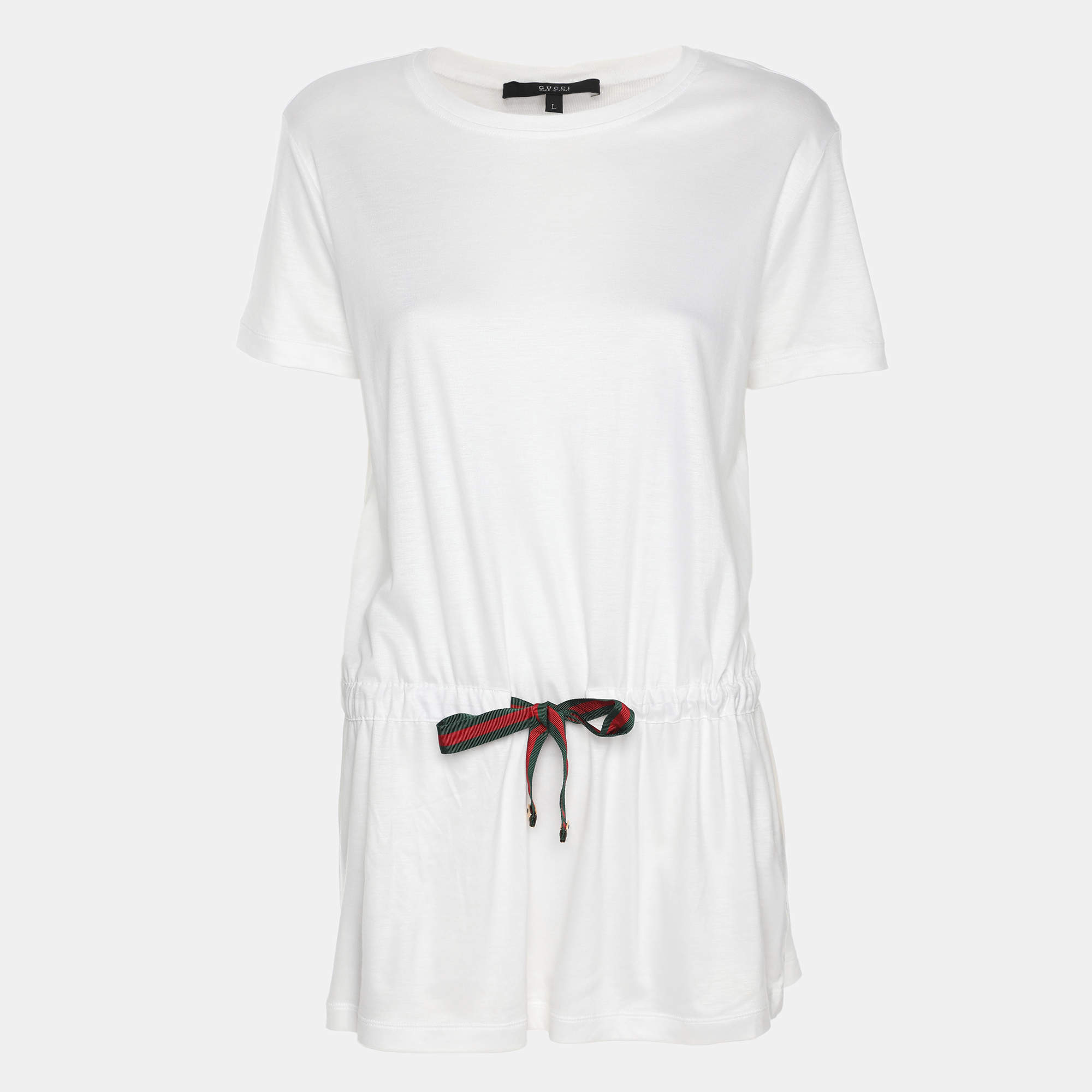 Gucci White Modal Web Belt Top L