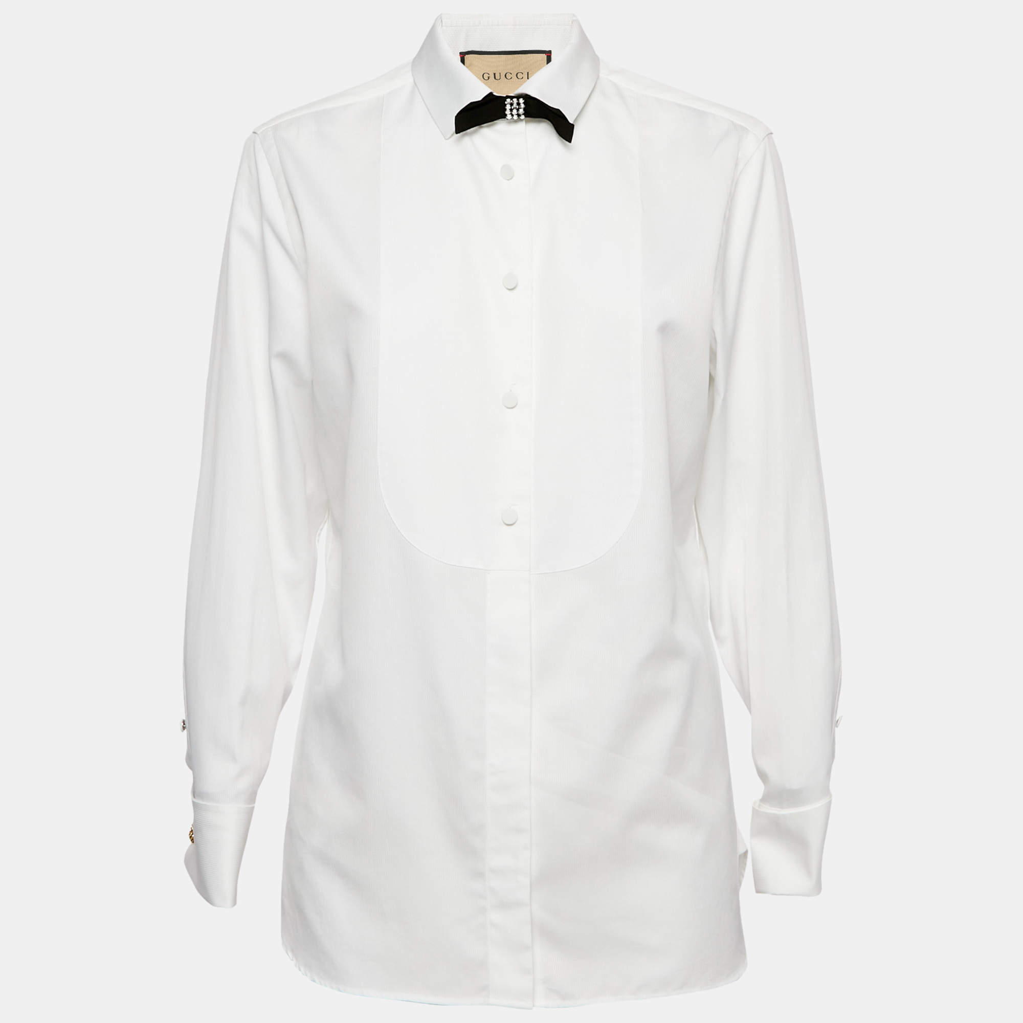 Gucci White Cotton Bow Tie Detail Button Front Tuxedo Shirt S