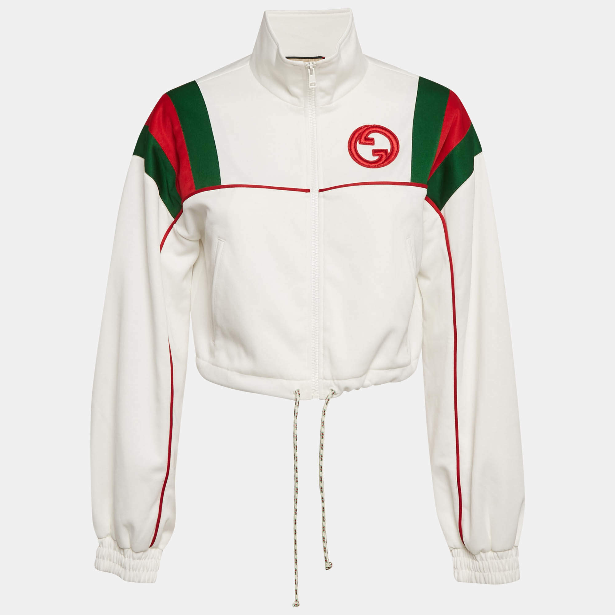Pre Owned Gucci White Web Trim Jersey Track Jacket S