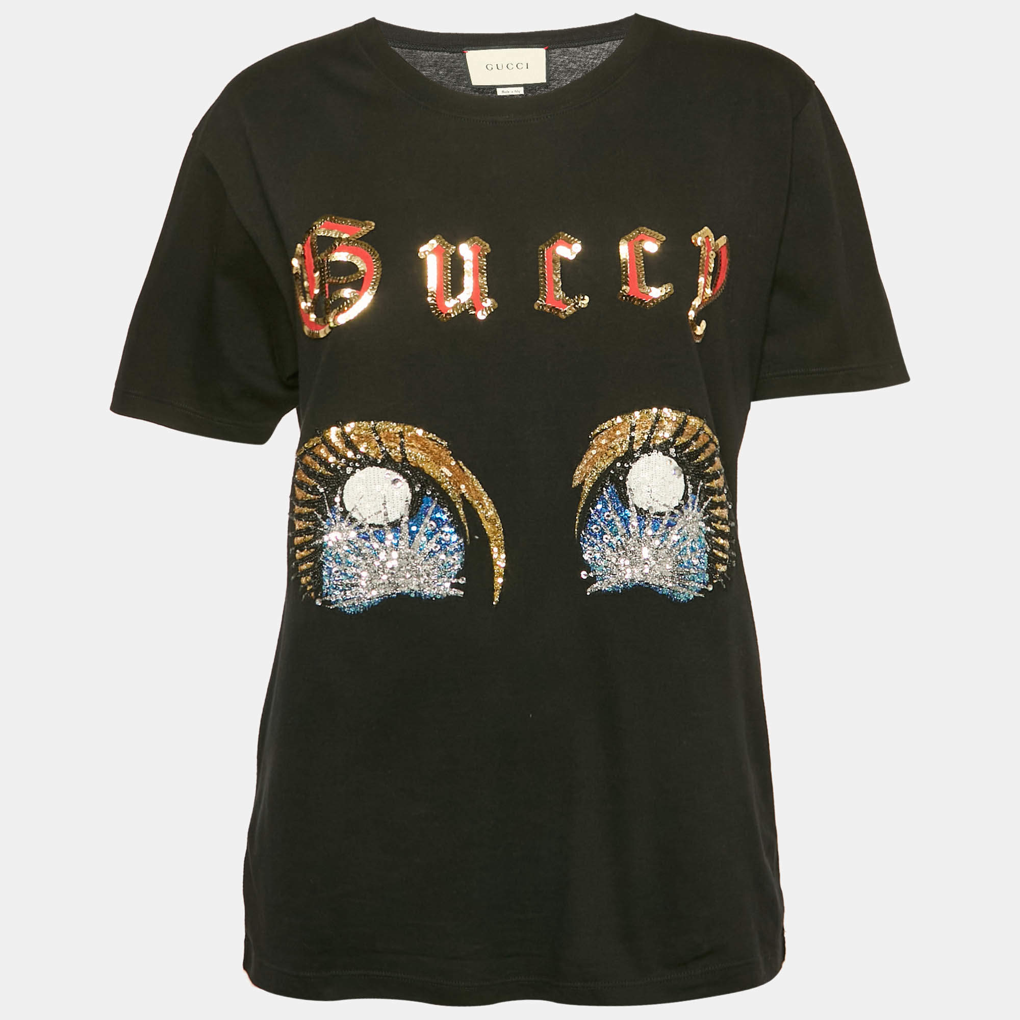 Pre Owned Gucci x Chikae Ide Black Jersey Sequin Detail T-Shirt M