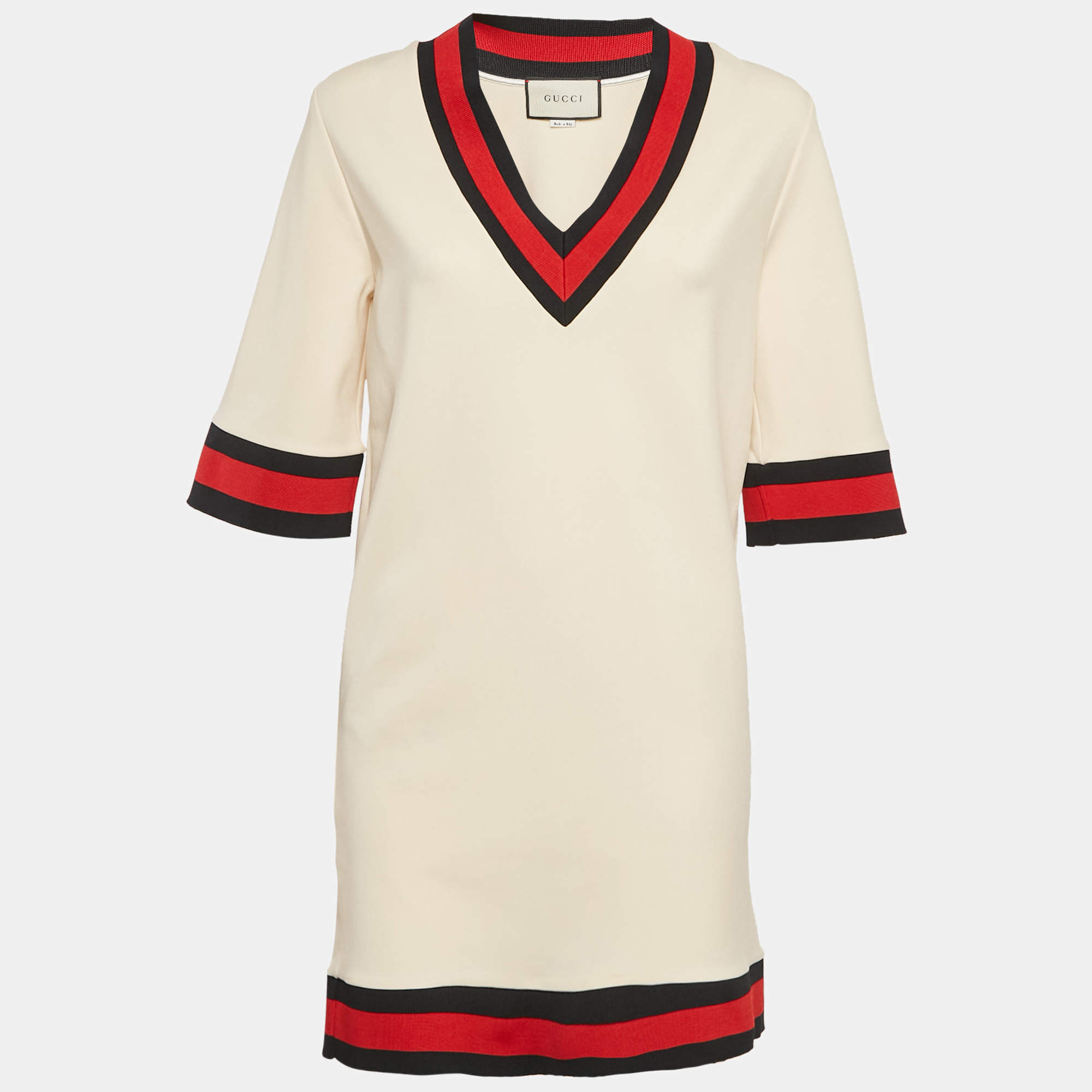 Gucci Cream Jersey Grosgrain-Trim Mini Dress M
