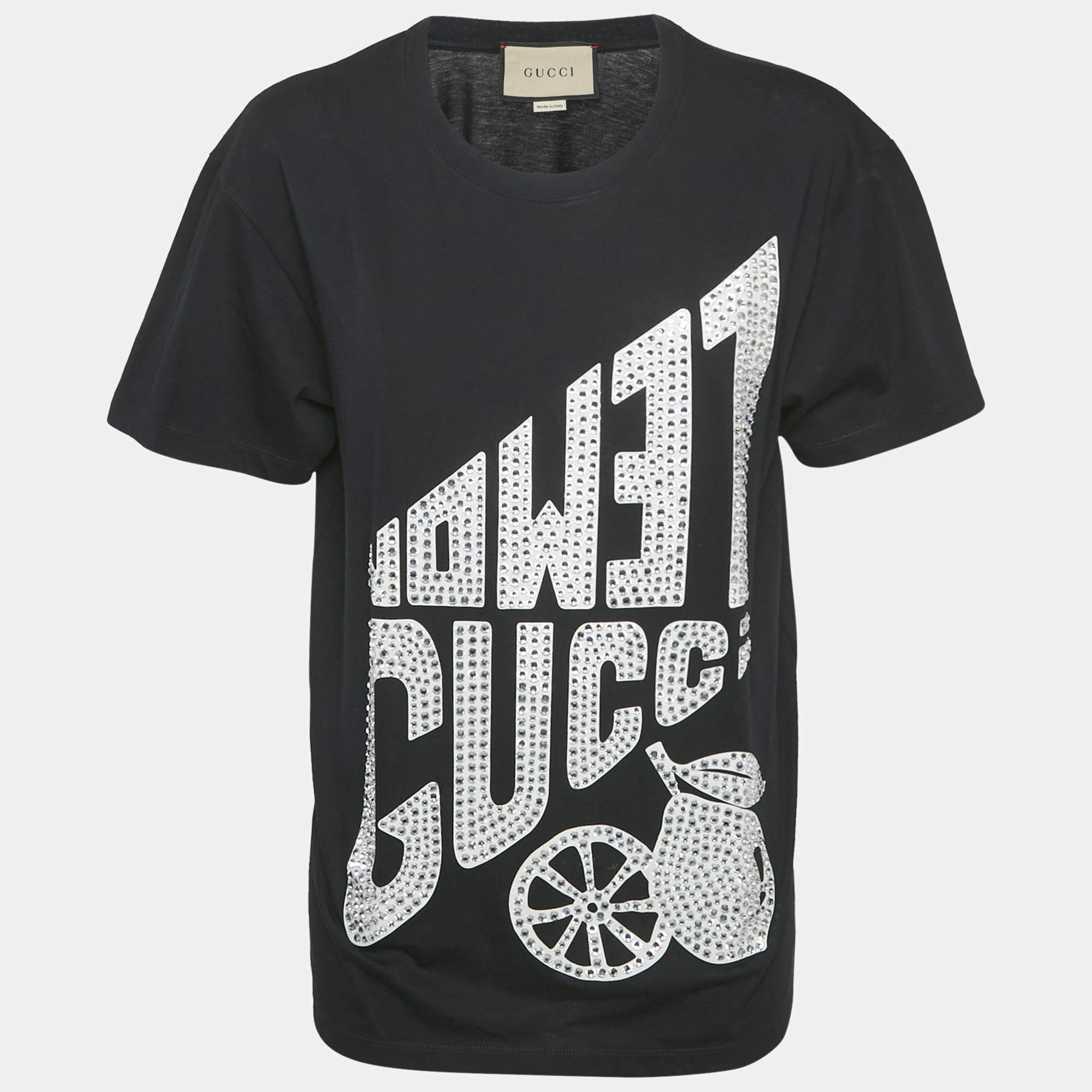 Gucci Black Crystal Embellished Jersey T-Shirt XXS