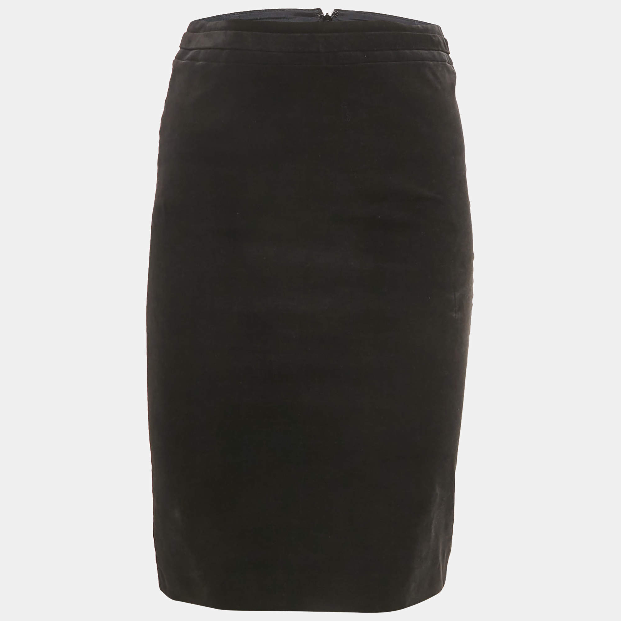 Pre Owned Gucci Black Velvet GG Logo Pencil Skirt S