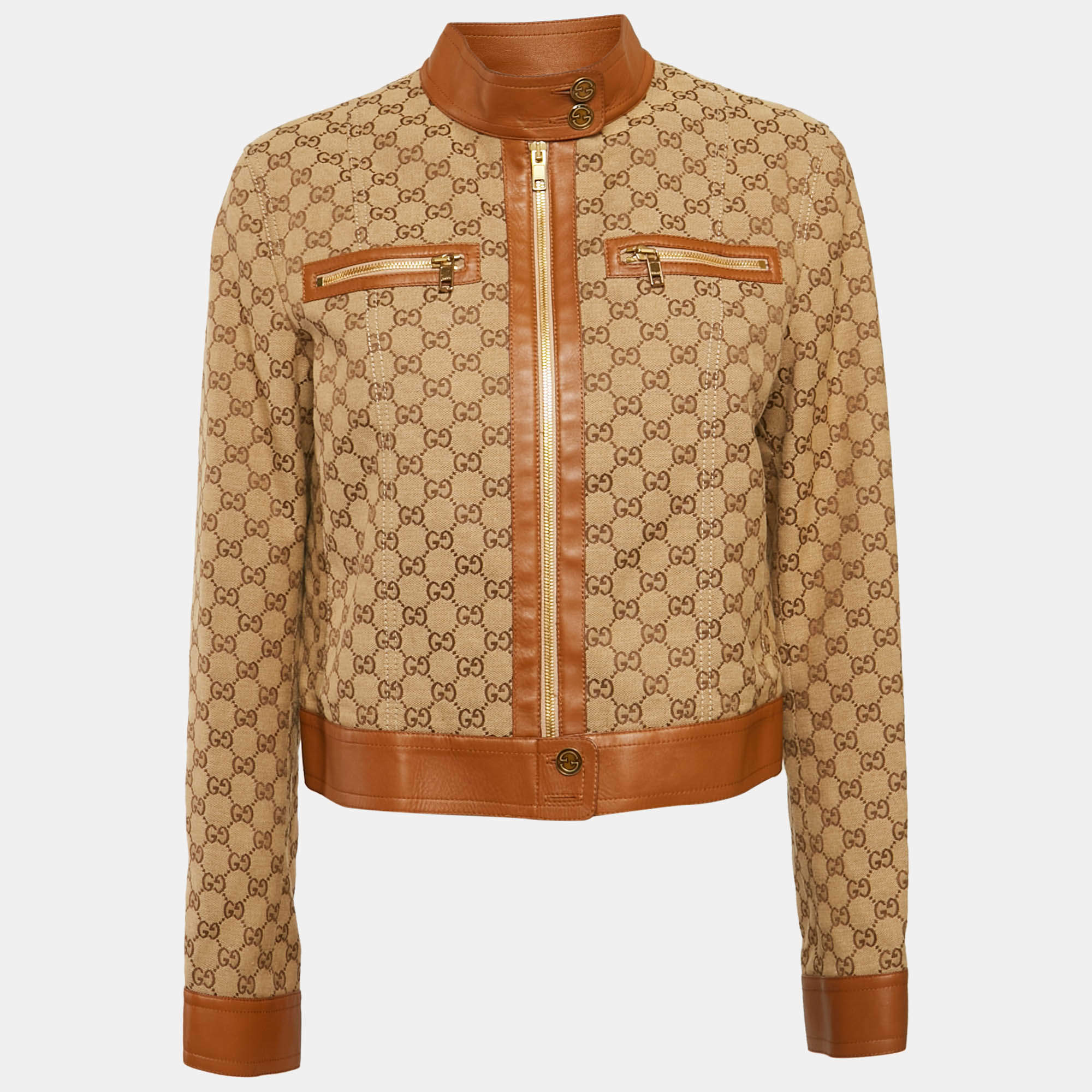Gucci Brown GG Brown Cotton Canvas Zip-Up Jacket L