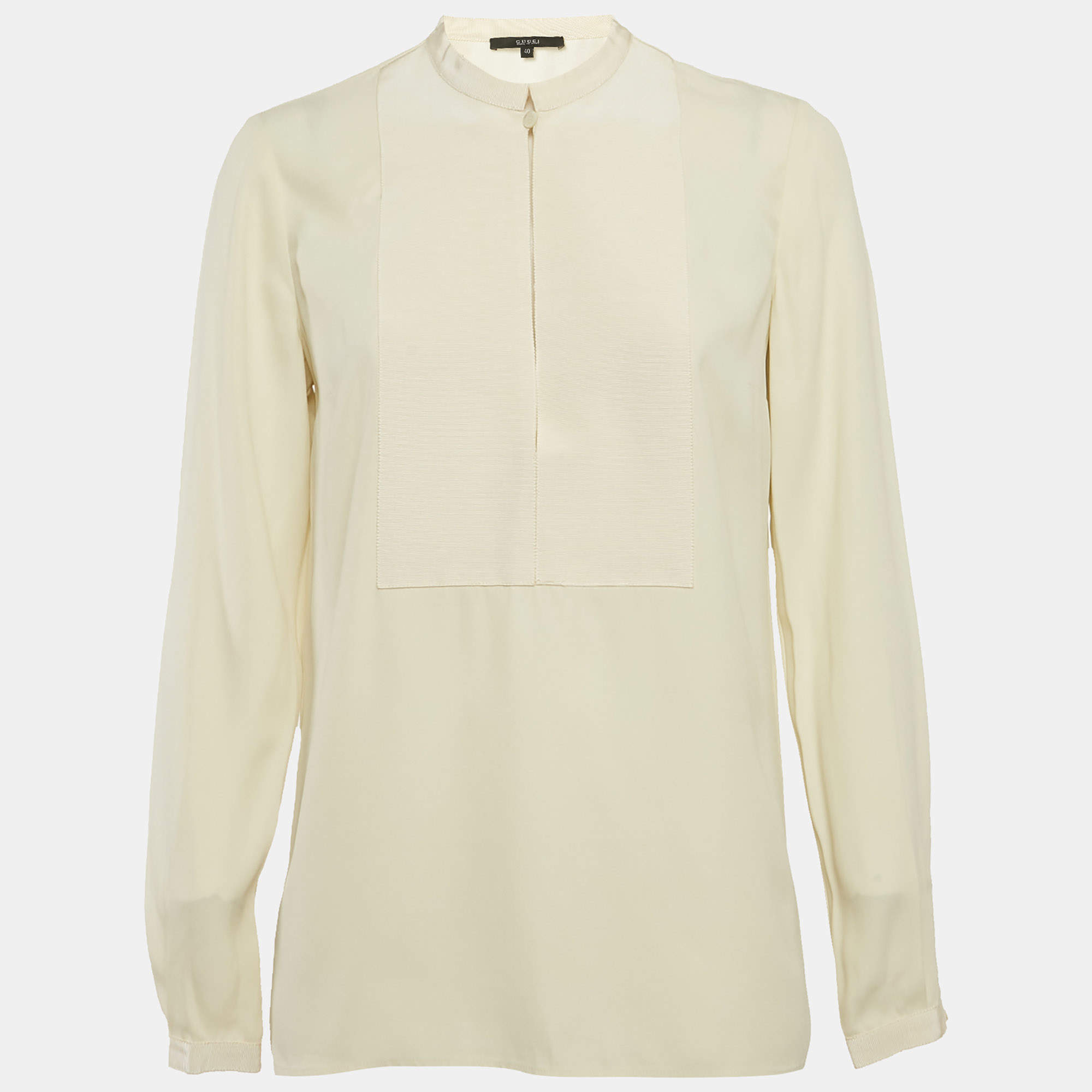 Gucci Cream Crepe Long Sleeve Blouse S