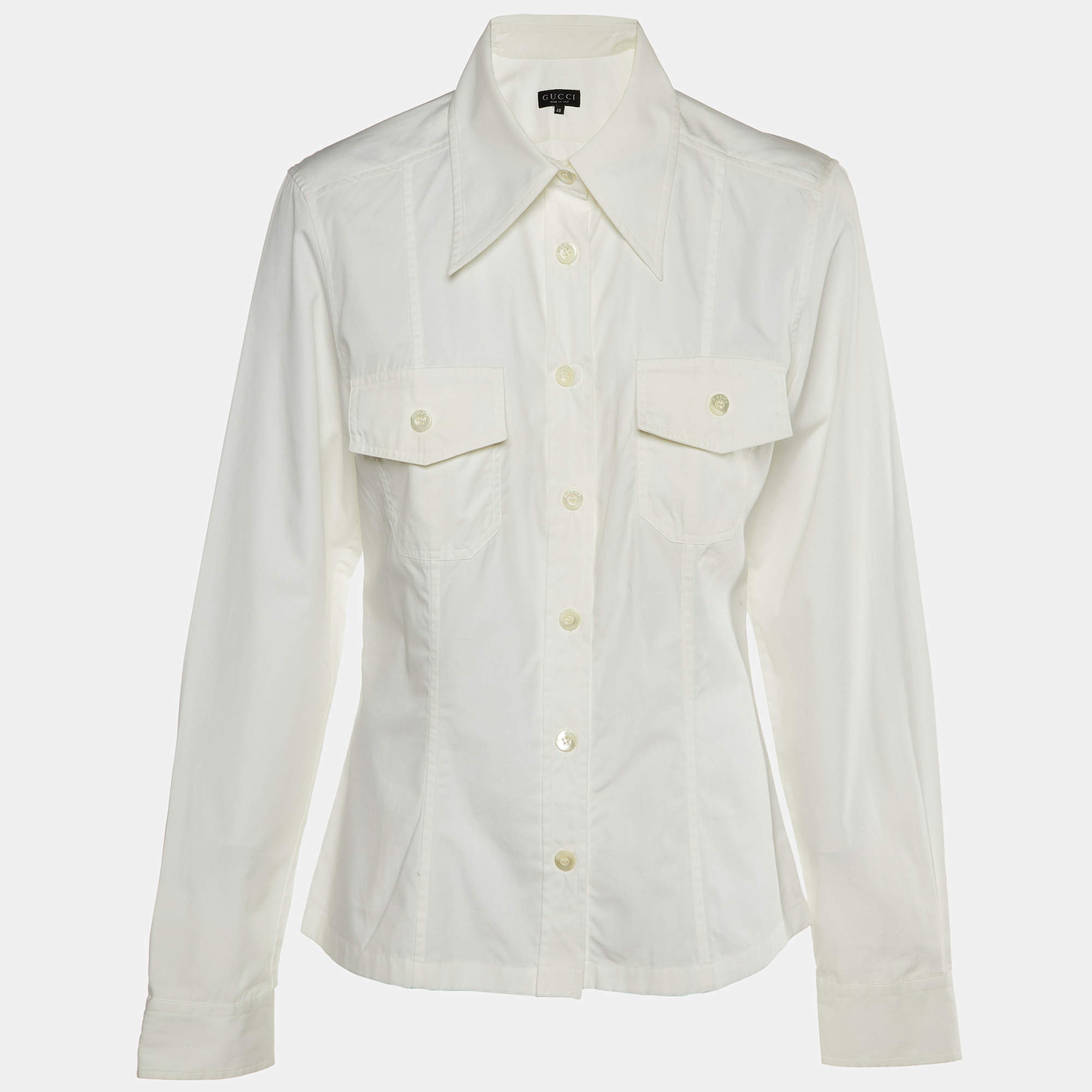 Gucci White Cotton Double Pocket Shirt L