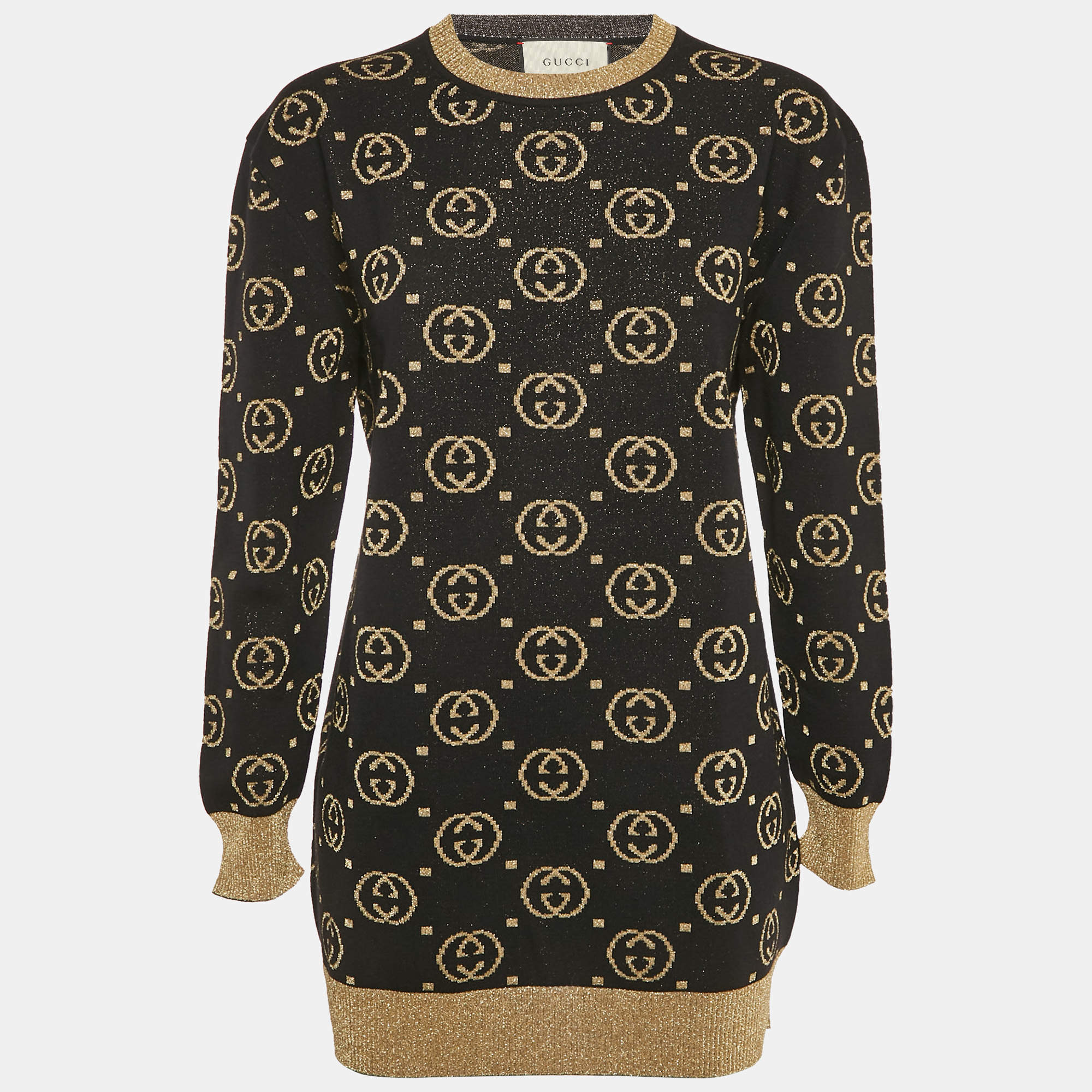 Gucci Black GG Lamé Wool Knit Crew Neck Sweater M