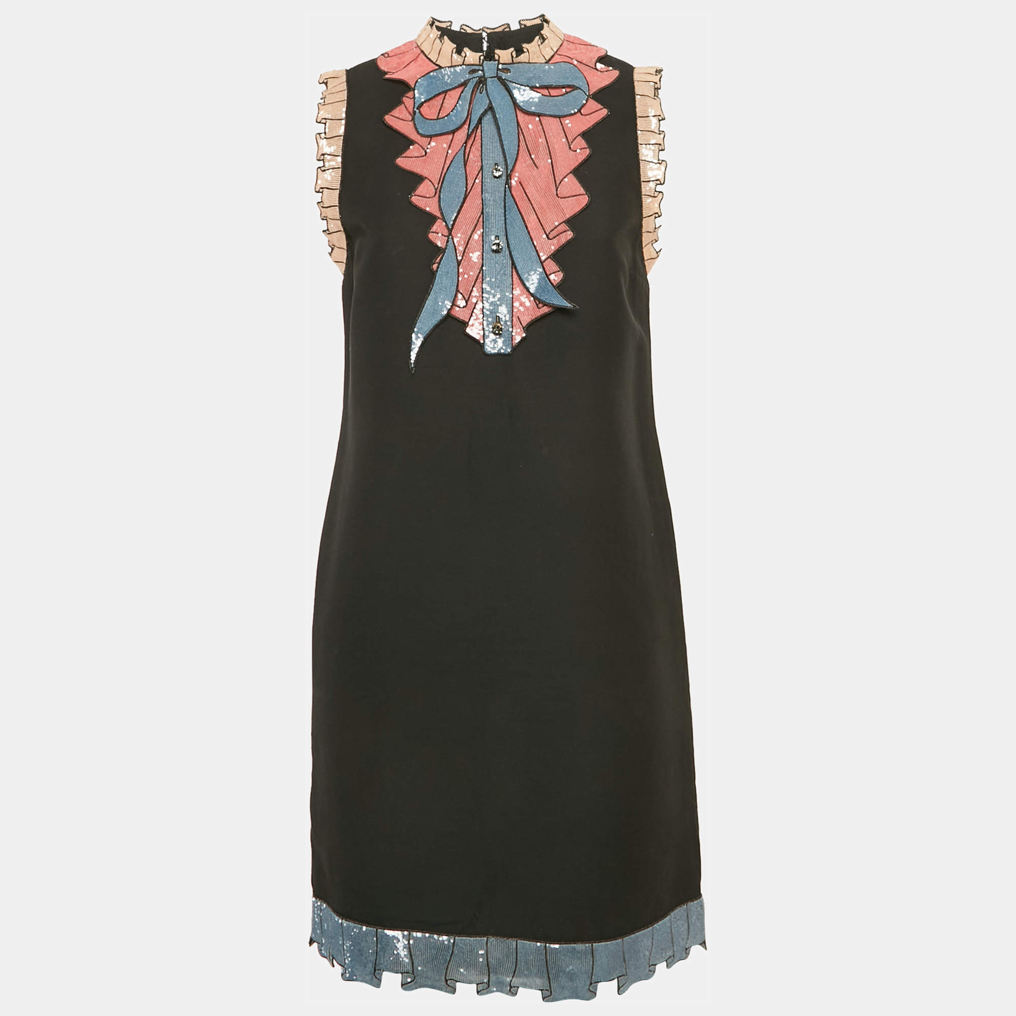 Pre Owned Gucci Black Silk & Cotton Embellished Sleeveless Mini Dress M