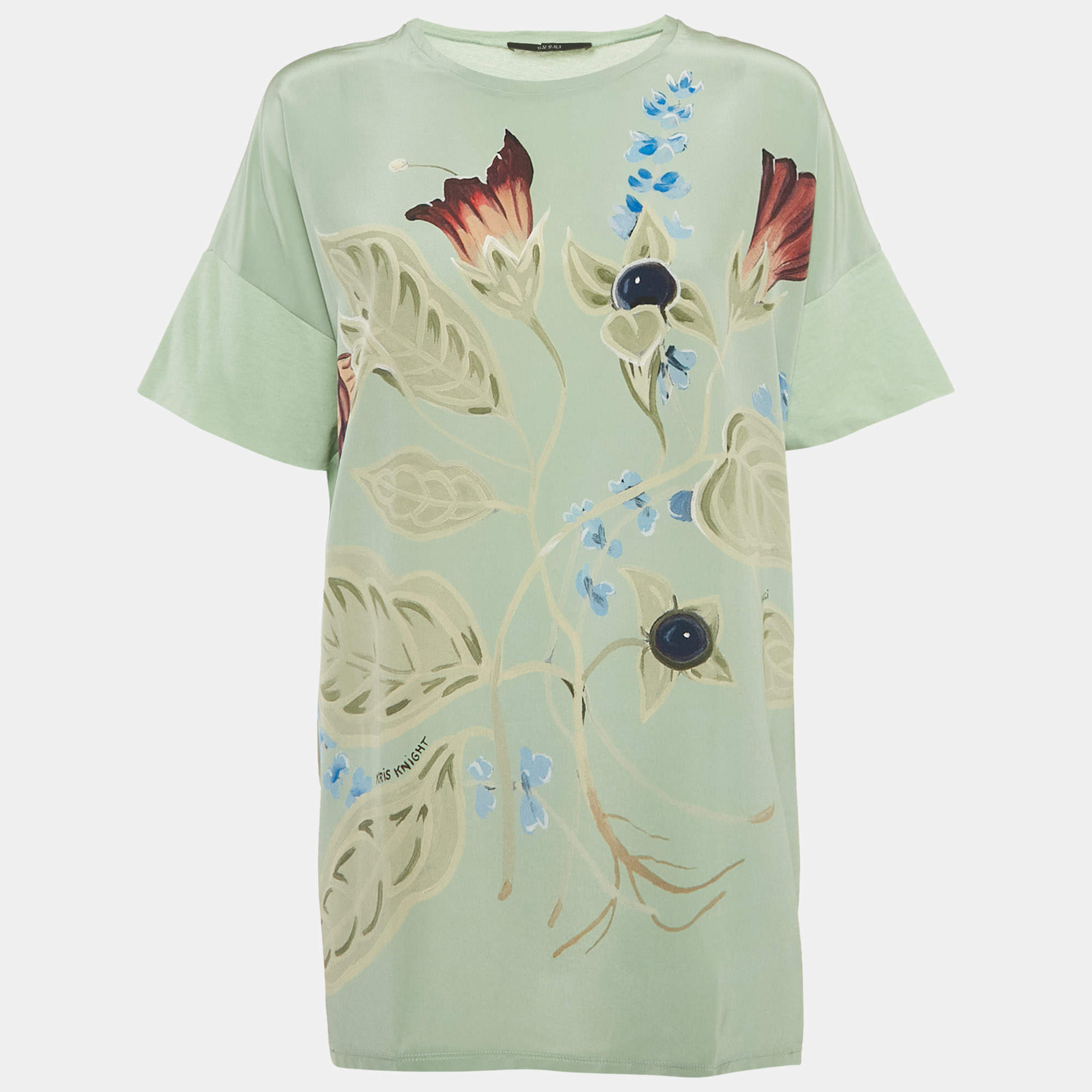 Gucci Green Print Silk and Cotton Half Sleeve Top L