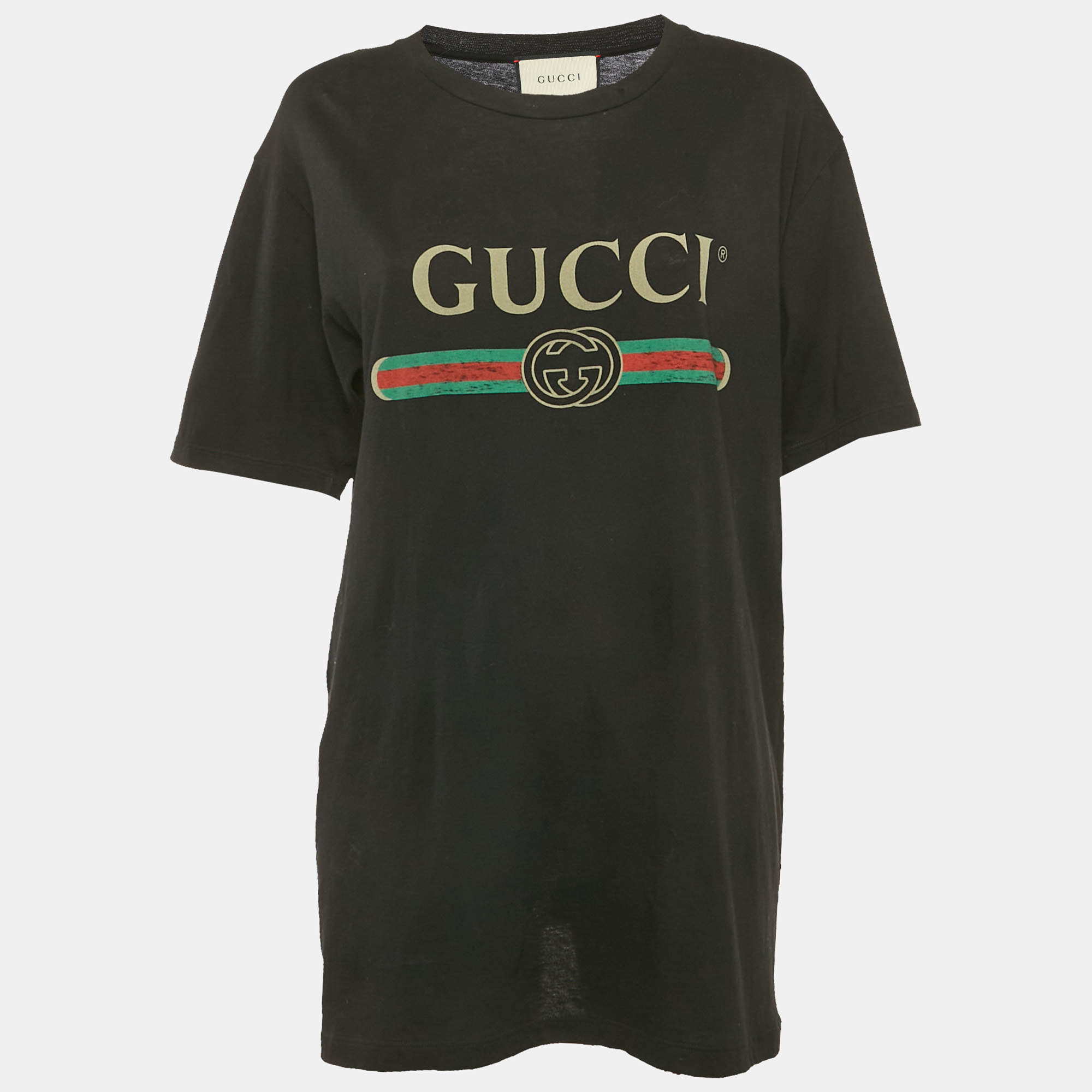 Pre Owned Gucci Black Vintage Logo Print Jersey Distressed T-Shirt S