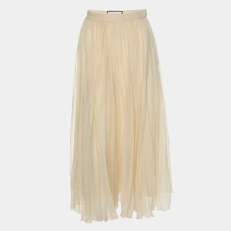 Pre Owned Gucci Beige Silk Pleated Skirt S