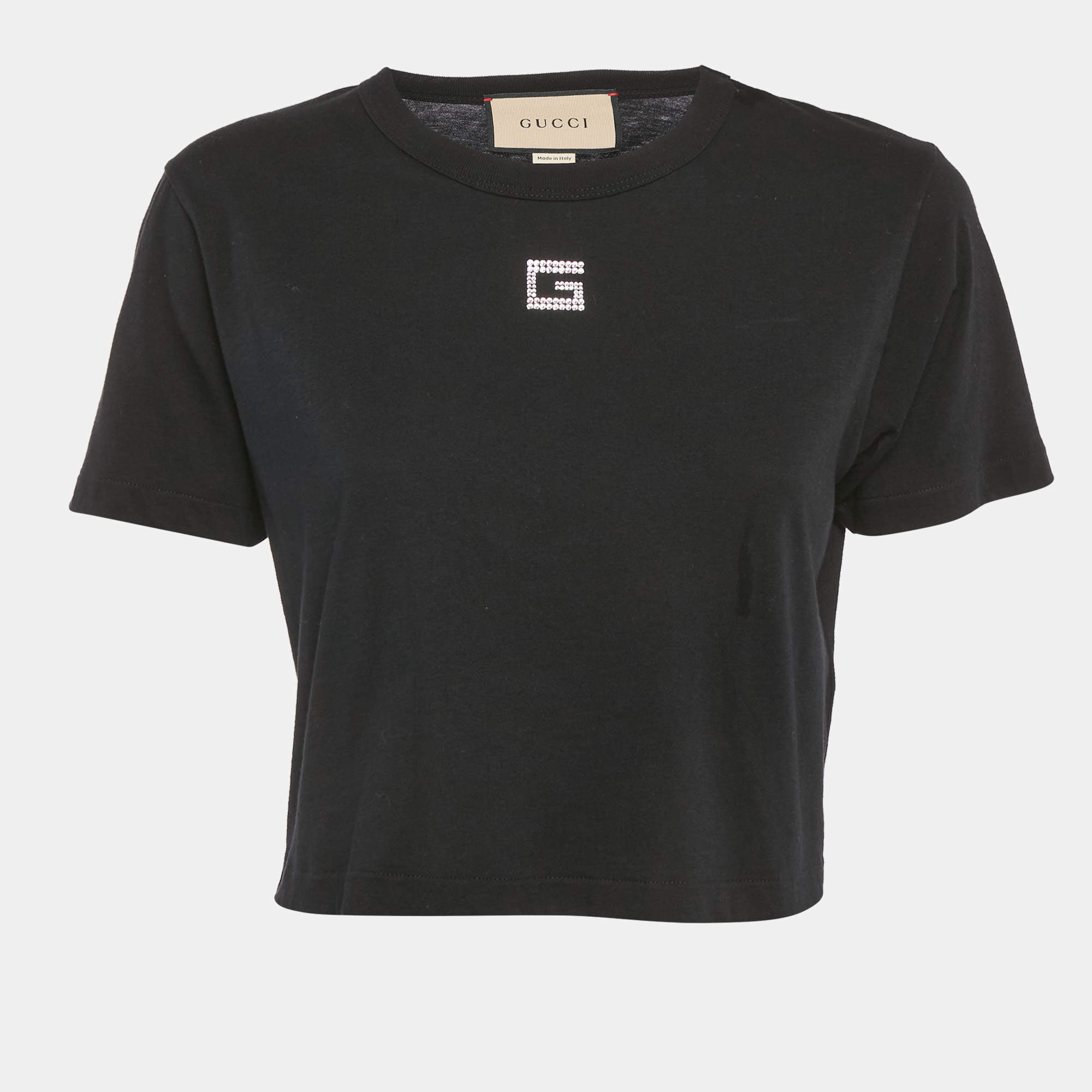 Gucci Black G Rhinestone Jersey Crop T-Shirt S