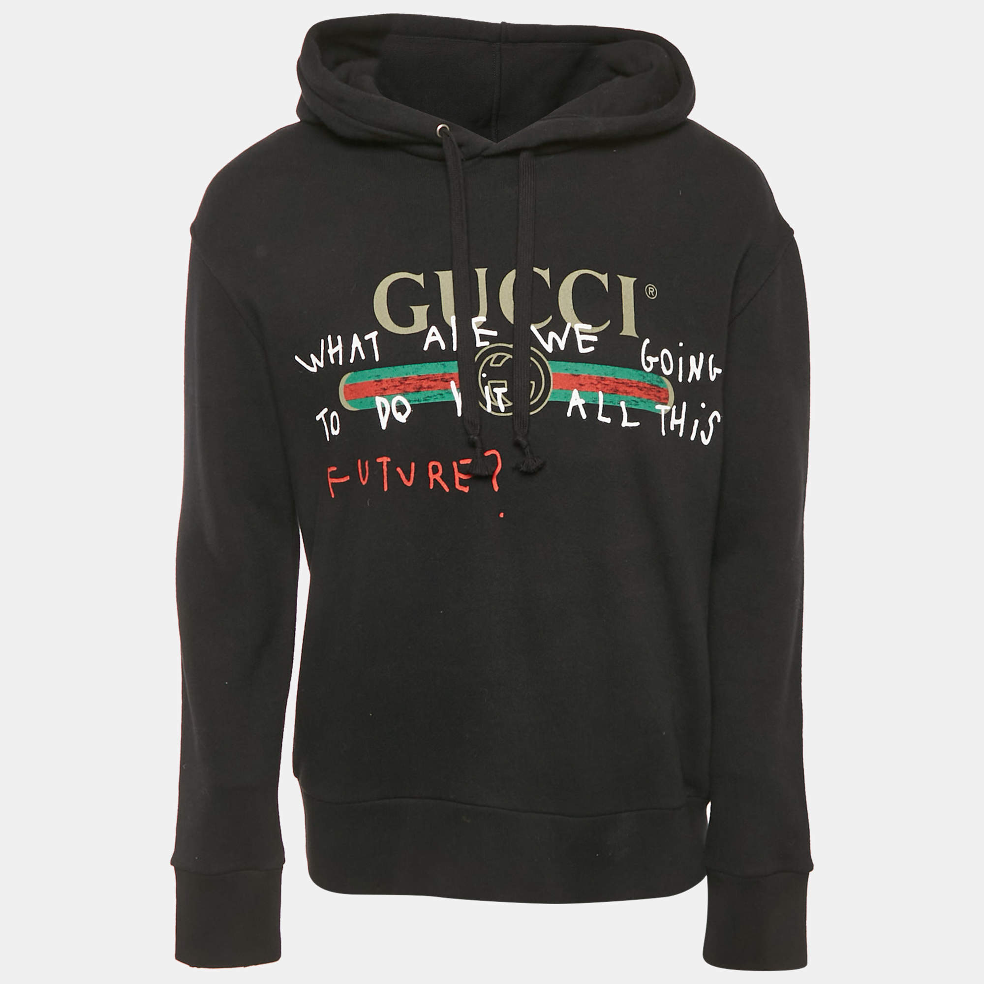 Pre Owned Gucci Black Printed Cotton Coco Captian Black Hooded Sweatshirt S