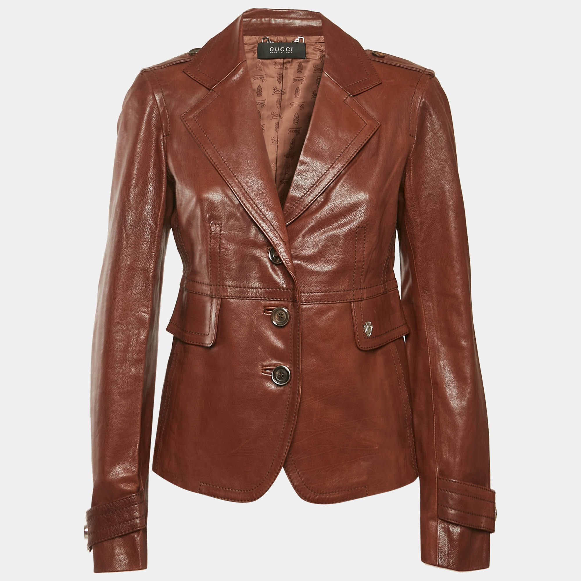 Gucci Brown Leather Button Front Jacket M