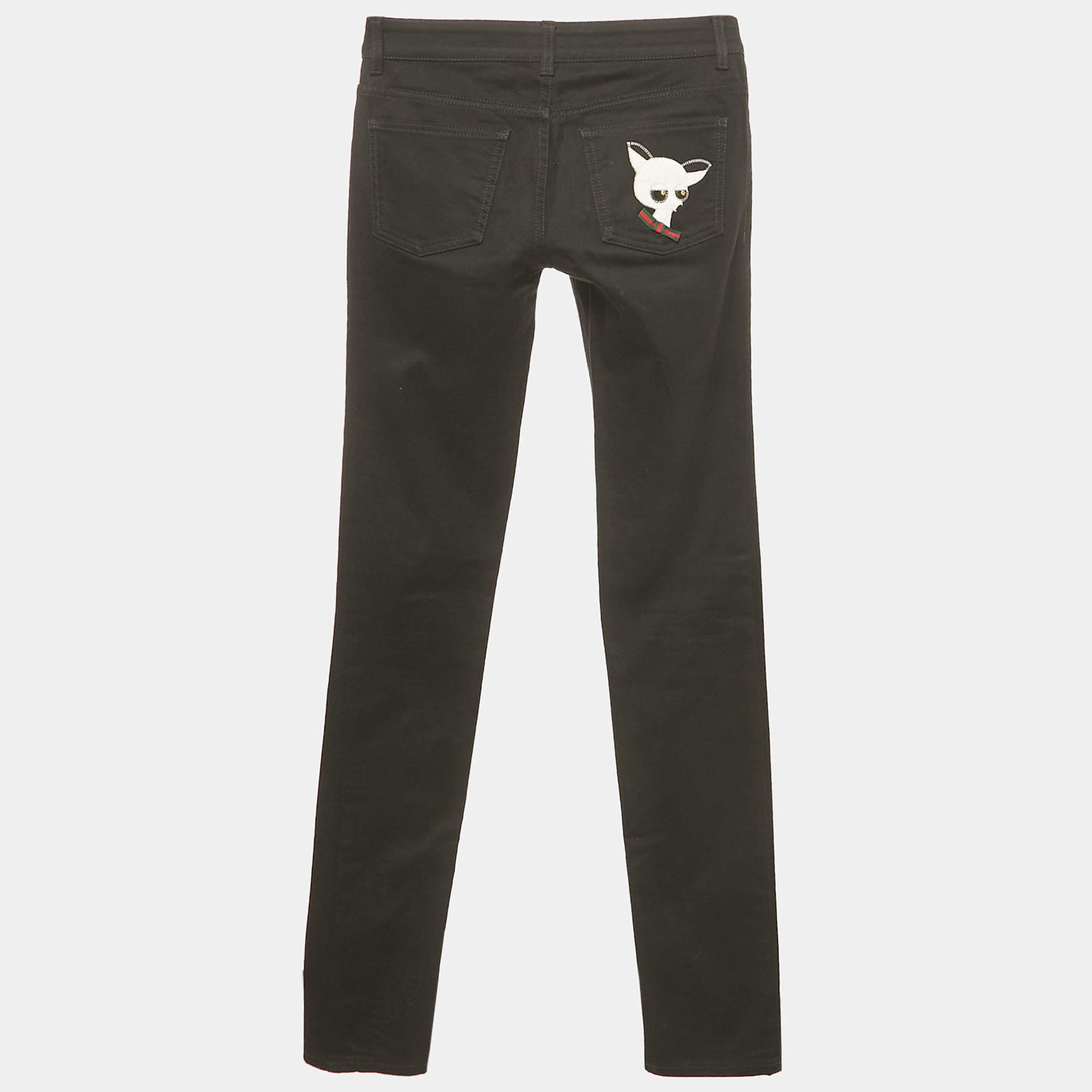 Pre Owned Gucci Black Chihuahua Detail Denim Jeans XS Waist 29"