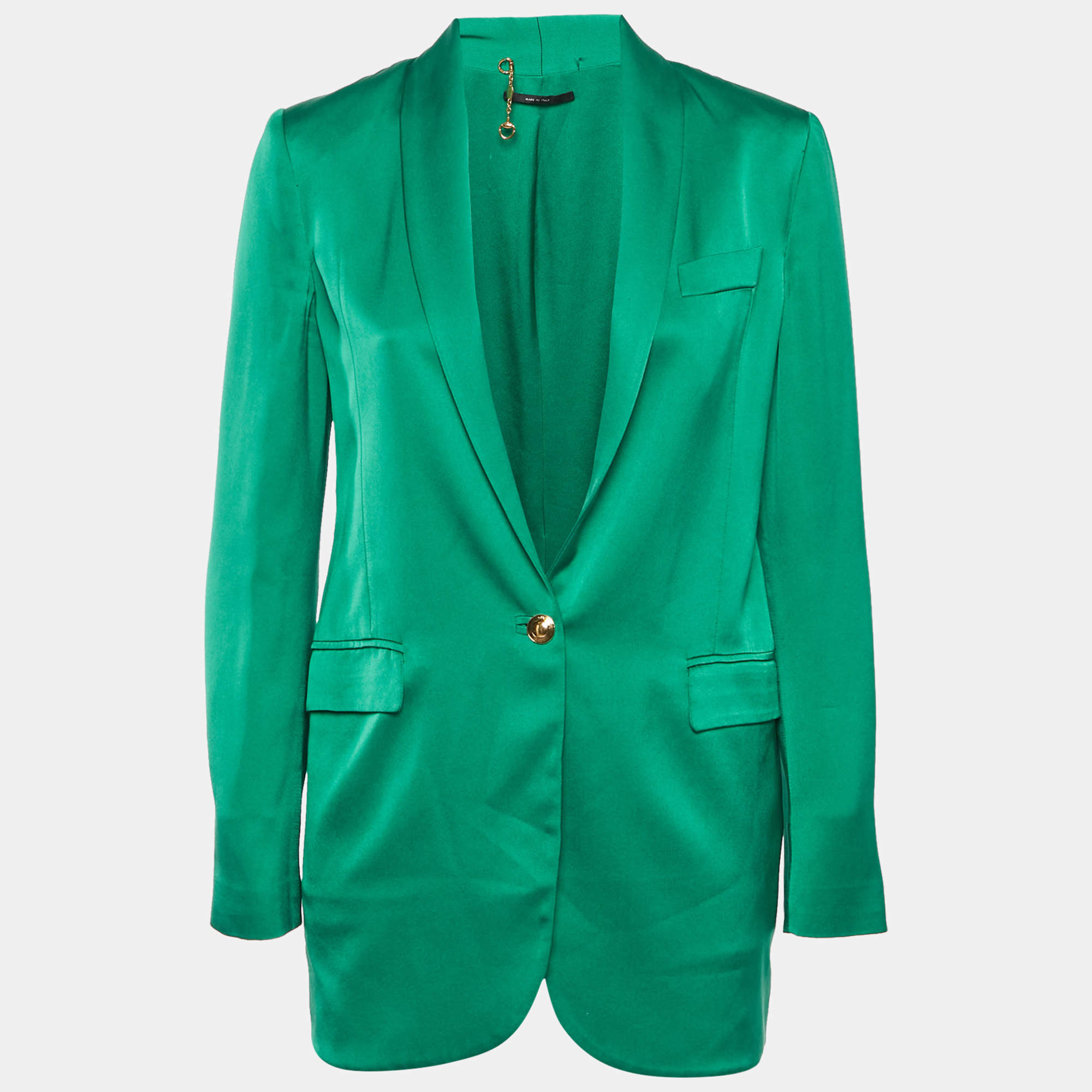 Pre Owned Gucci Green Satin Single Breasted Blazer M