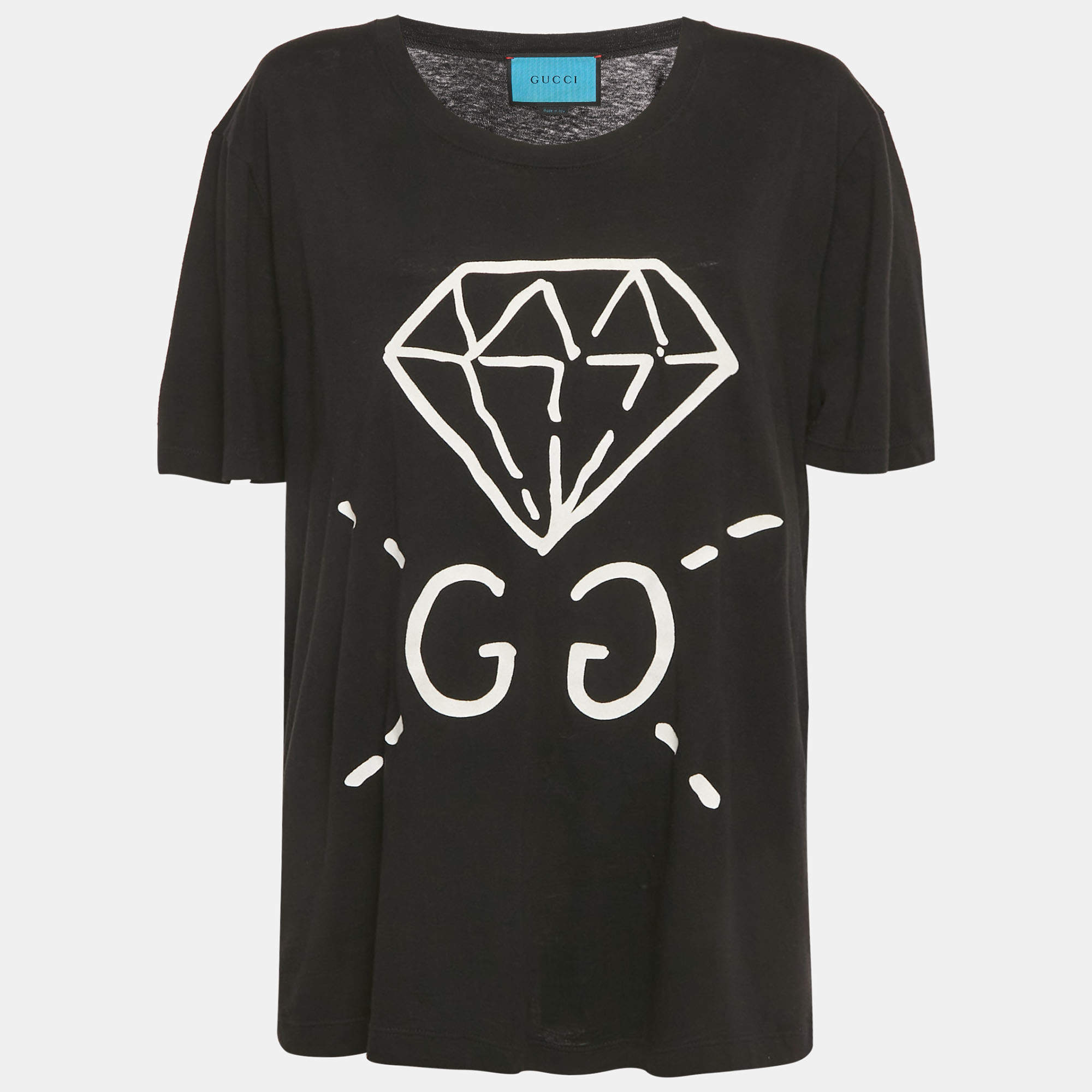 Pre Owned Gucci Black Ghost Diamond Print Jersey Crewneck T-Shirt L