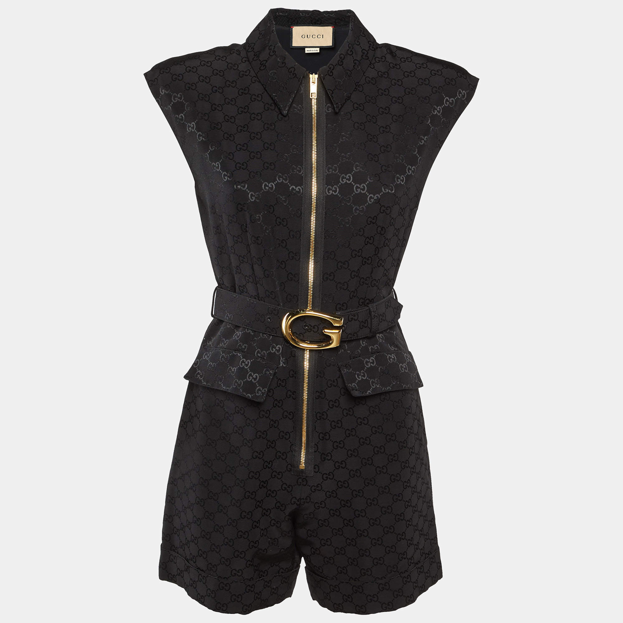 Pre Owned بلايسوت غوتشي جاكار أسود بجي جي فاييل بحزام مقاس صغير - سمول