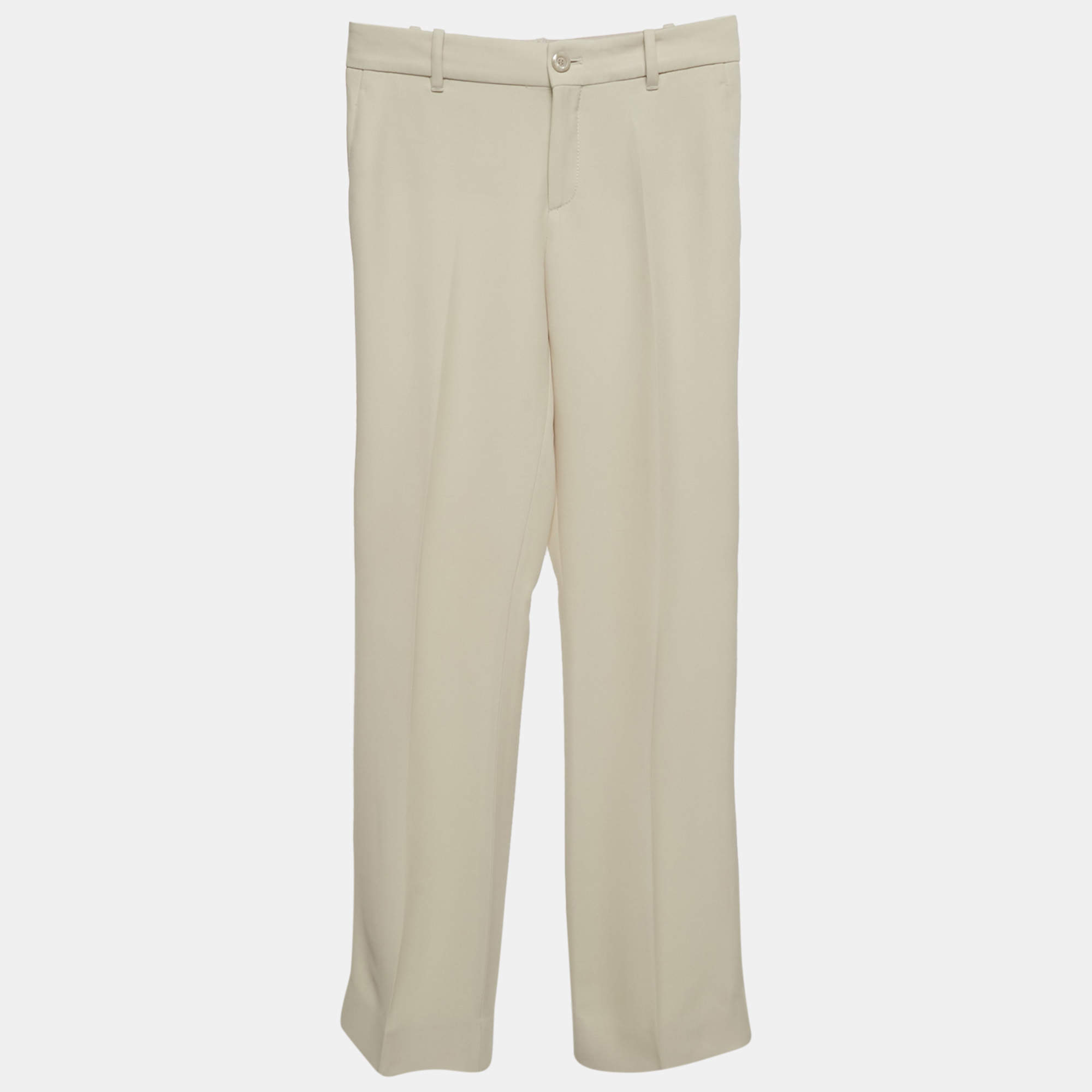 Pre Owned Gucci Cream Crepe Flared Trousers M