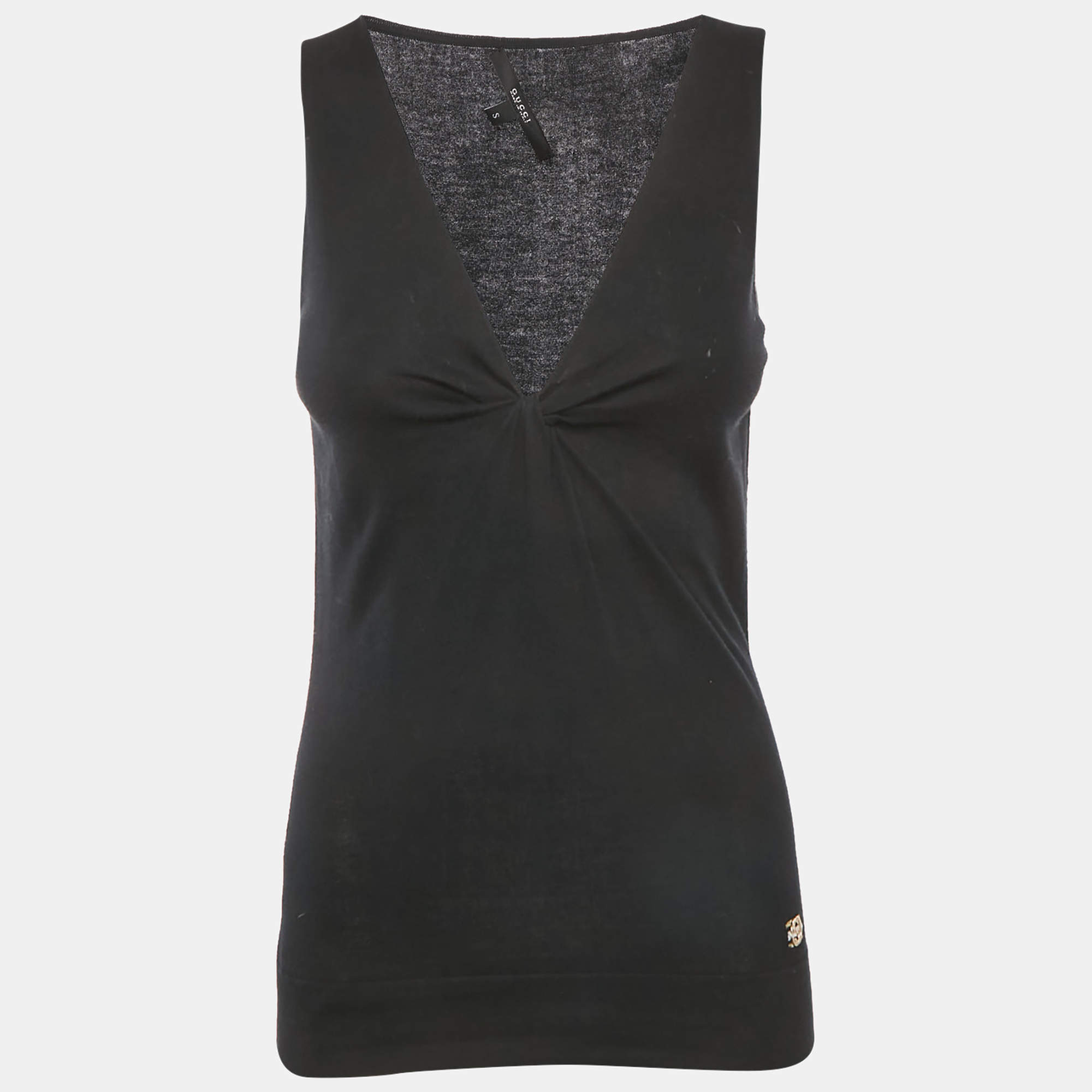 Pre Owned Gucci Black Stretch Knit V-Neck Sleeveless Top S